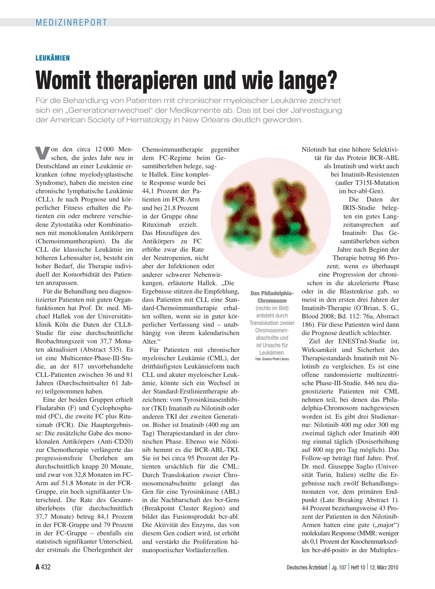 Vorschauseite 1: Leukämien: Womit therapieren und wie lange? – Deutsches Ärzteblatt