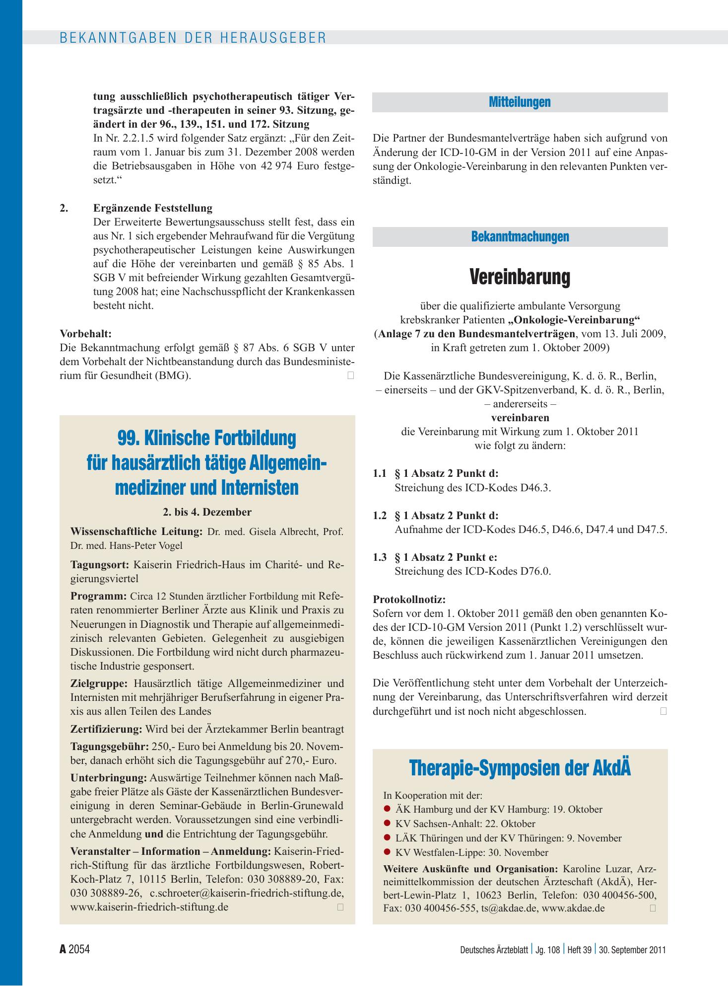 Vorschauseite 1: Vereinbarung – Deutsches Ärzteblatt