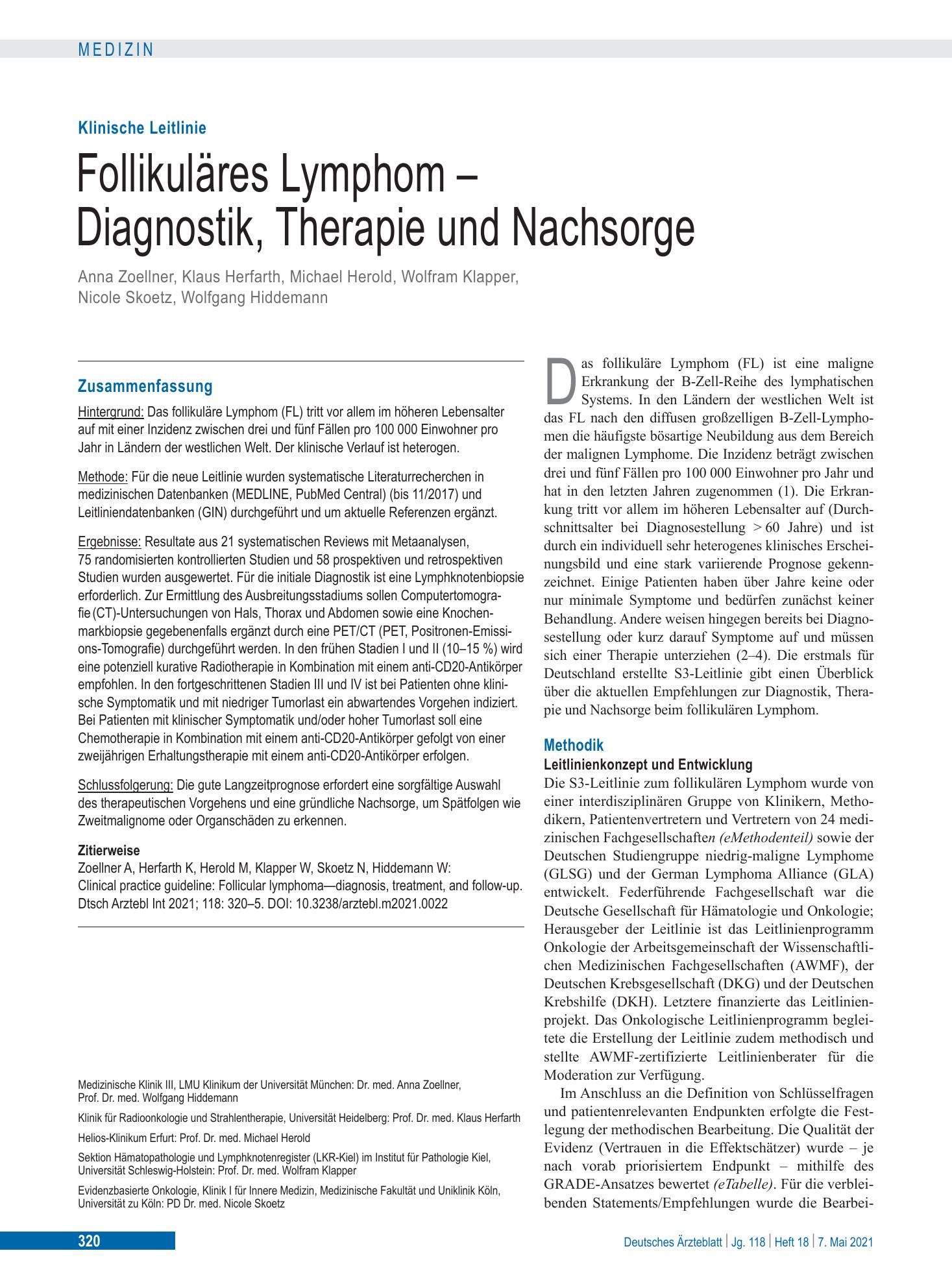 Vorschauseite 1: Follikuläres Lymphom – Diagnostik, Therapie und Nachsorge – Deutsches Ärzteblatt