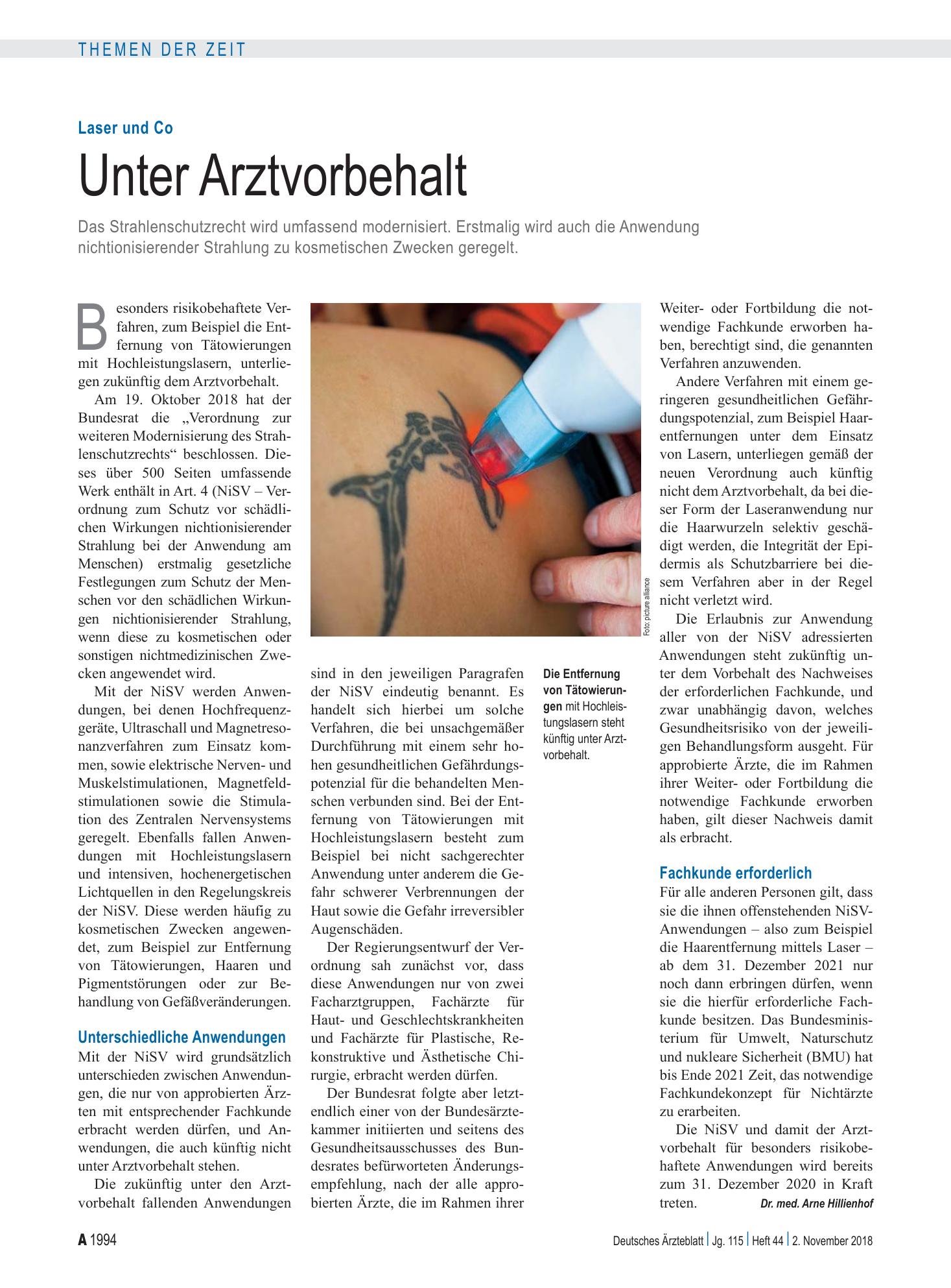 Vorschauseite 1: Laser und Co: Unter Arztvorbehalt – Deutsches Ärzteblatt