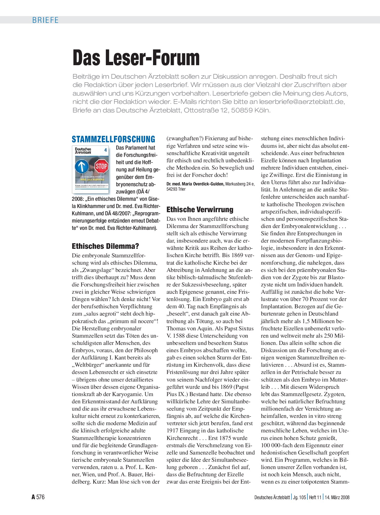 Vorschauseite 1: Stammzellforschung: Ethisches Dilemma? – Deutsches Ärzteblatt