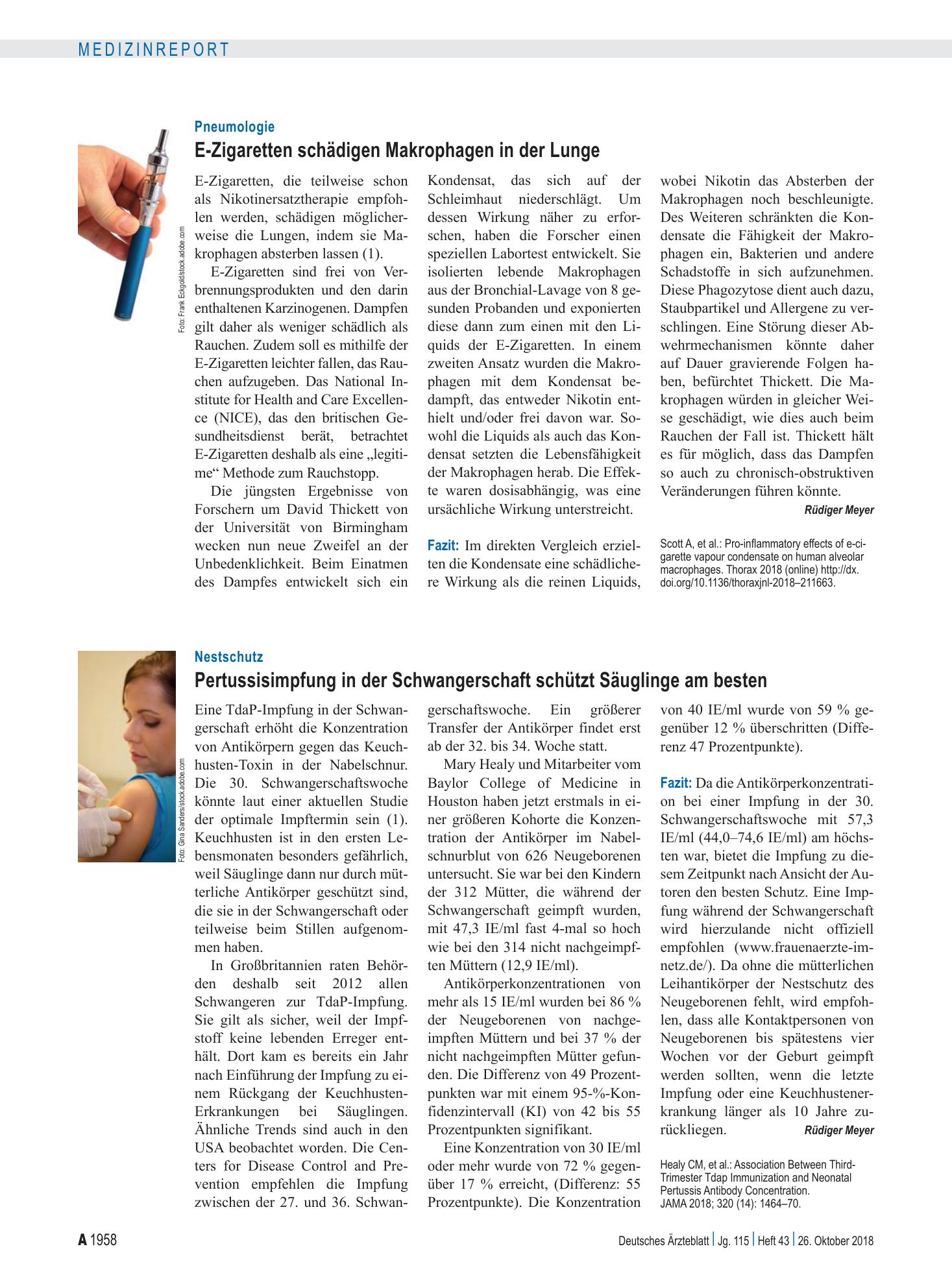 Vorschauseite 1: Nestschutz: Pertussisimpfung in der Schwangerschaft schützt Säuglinge am besten – Deutsches Ärzteblatt