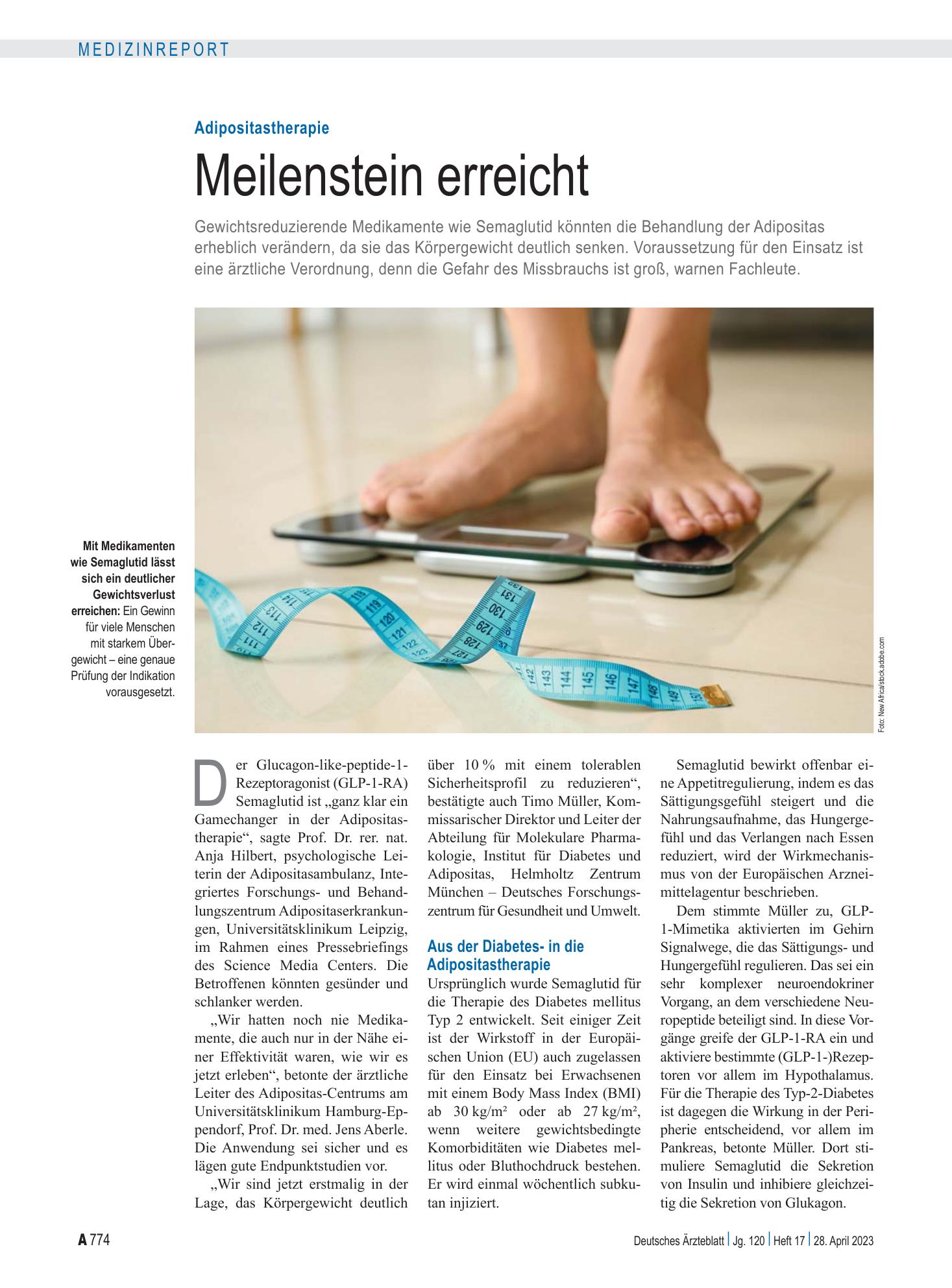 Vorschauseite 1: Adipositastherapie: Meilenstein erreicht – Deutsches Ärzteblatt
