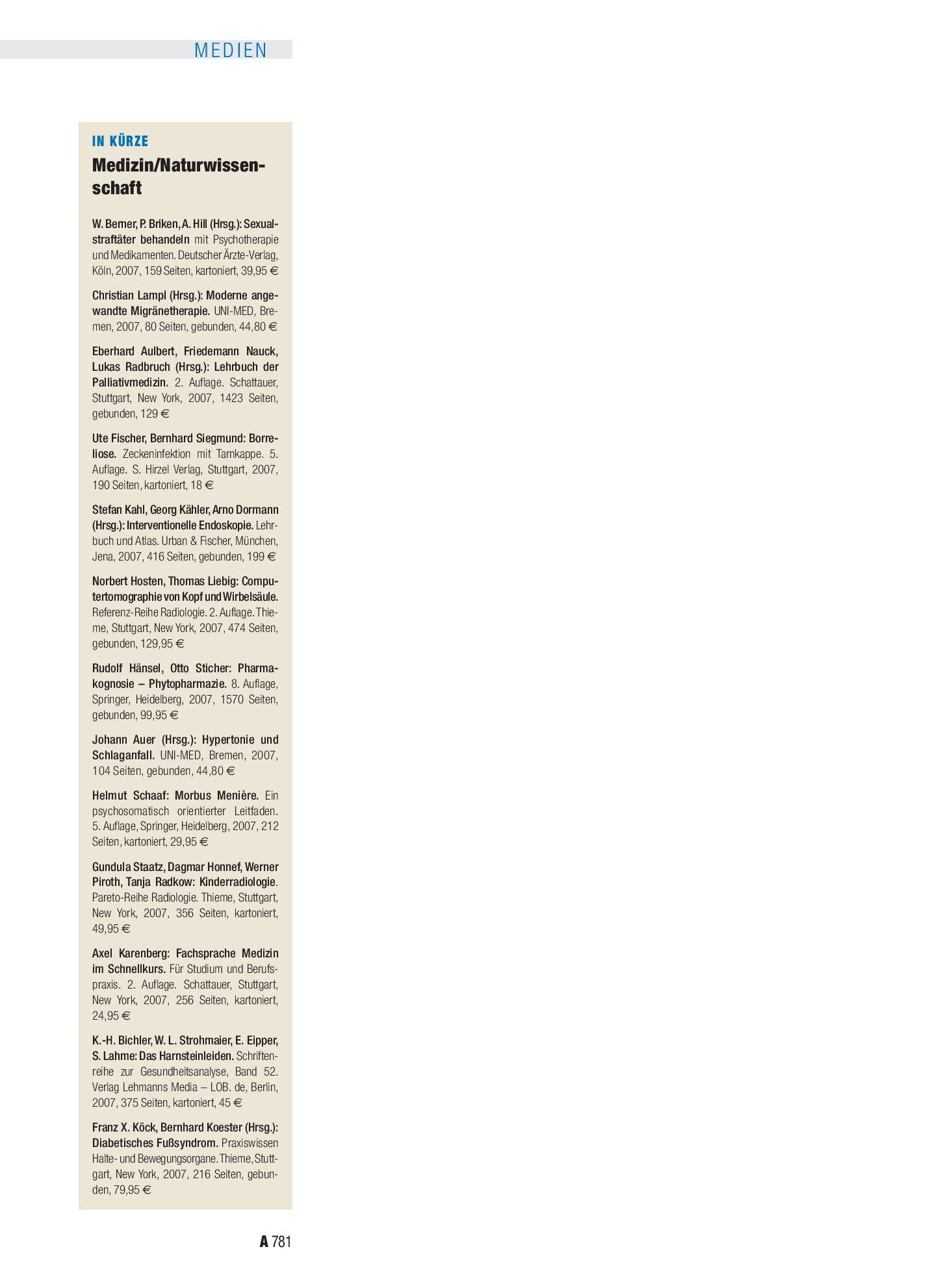 Vorschauseite 1: In kürze: Medizin/Naturwissenschaft – Deutsches Ärzteblatt