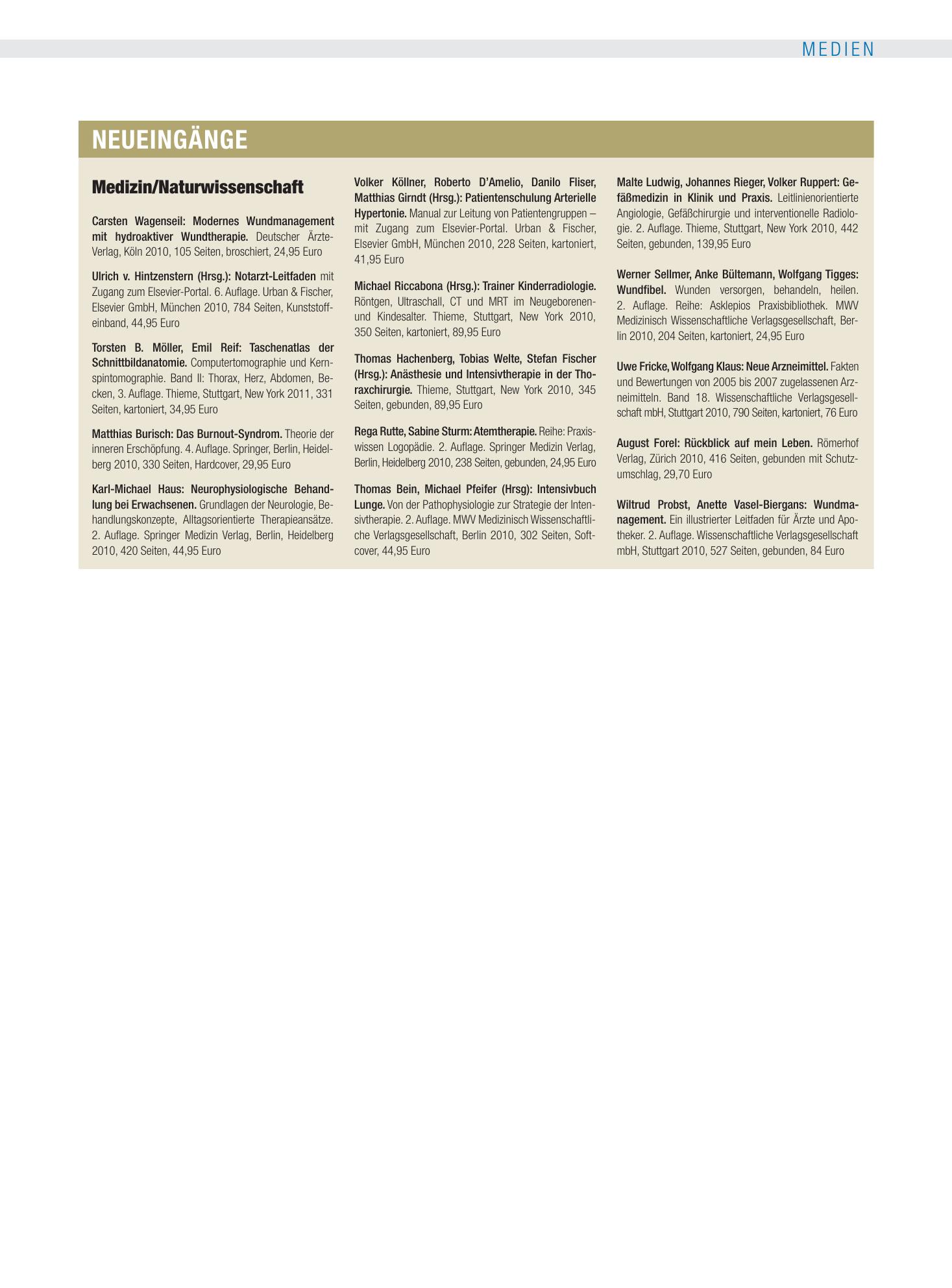 Vorschauseite 1: Neueingänge – Deutsches Ärzteblatt