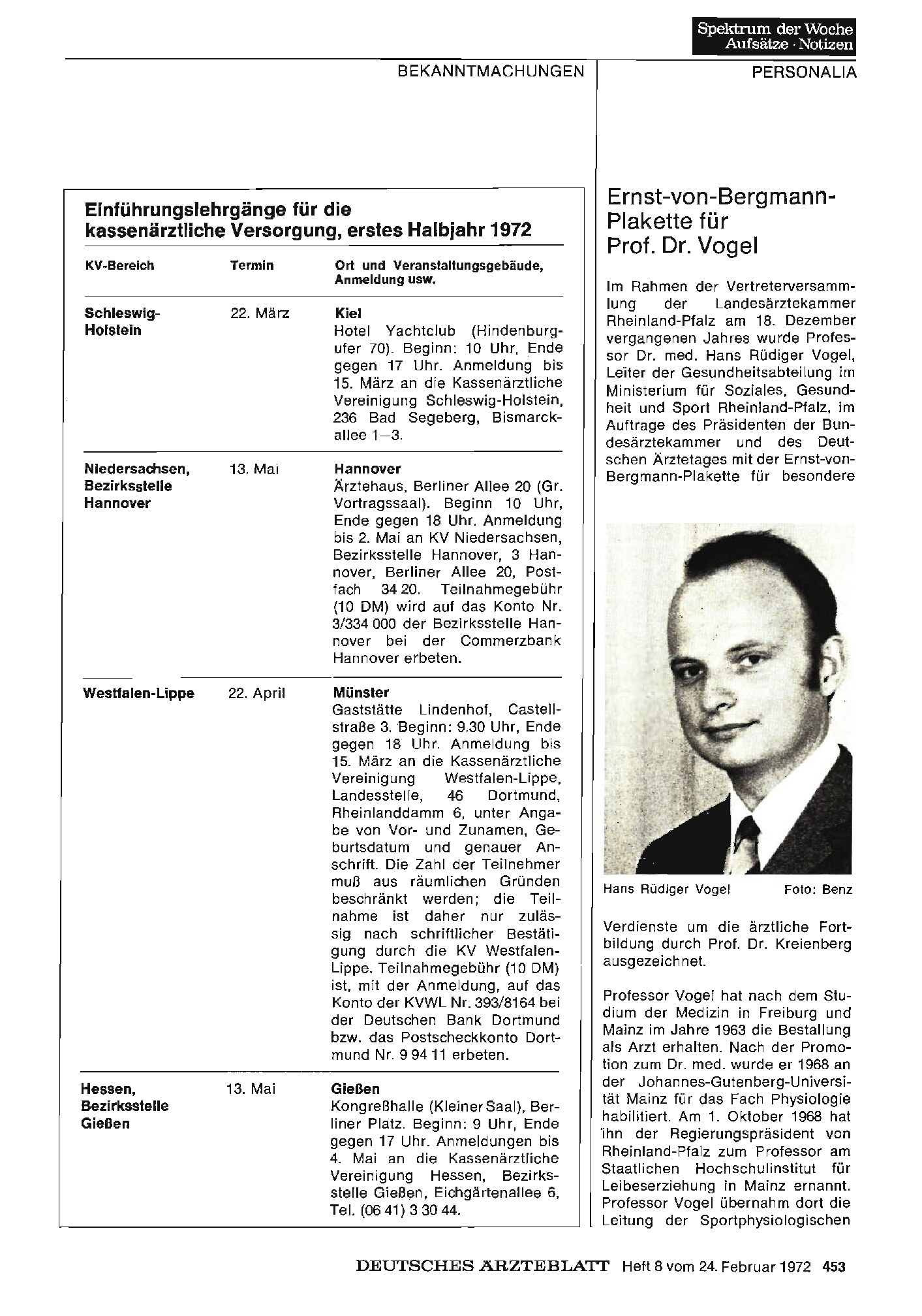 Vorschauseite 1: Ernst-von-Bergmann- Plakette für Prof. Dr. Vogel