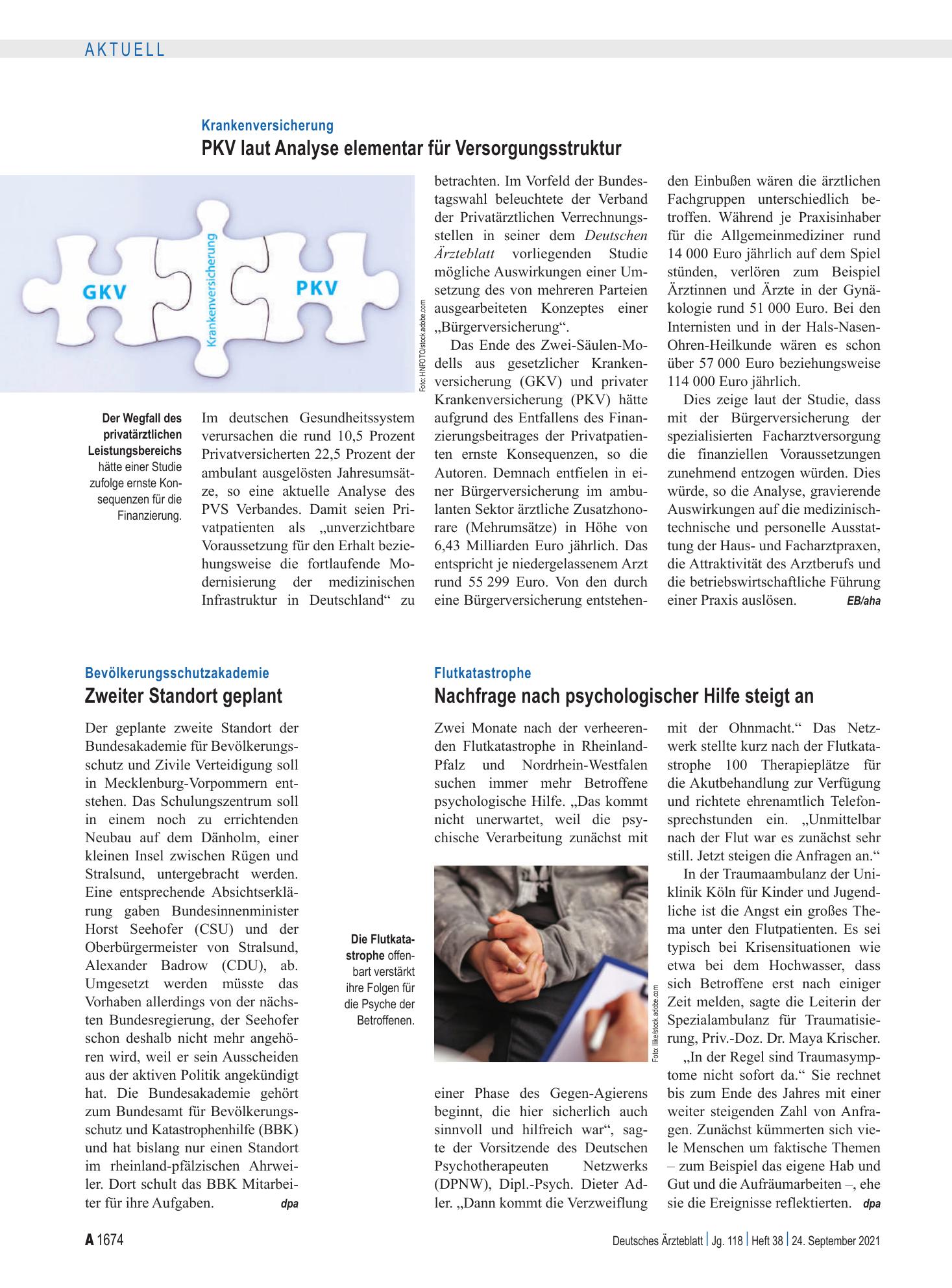Vorschauseite 1: Krankenversicherung: PKV laut Analyse elementar für Versorgungsstruktur – Deutsches Ärzteblatt