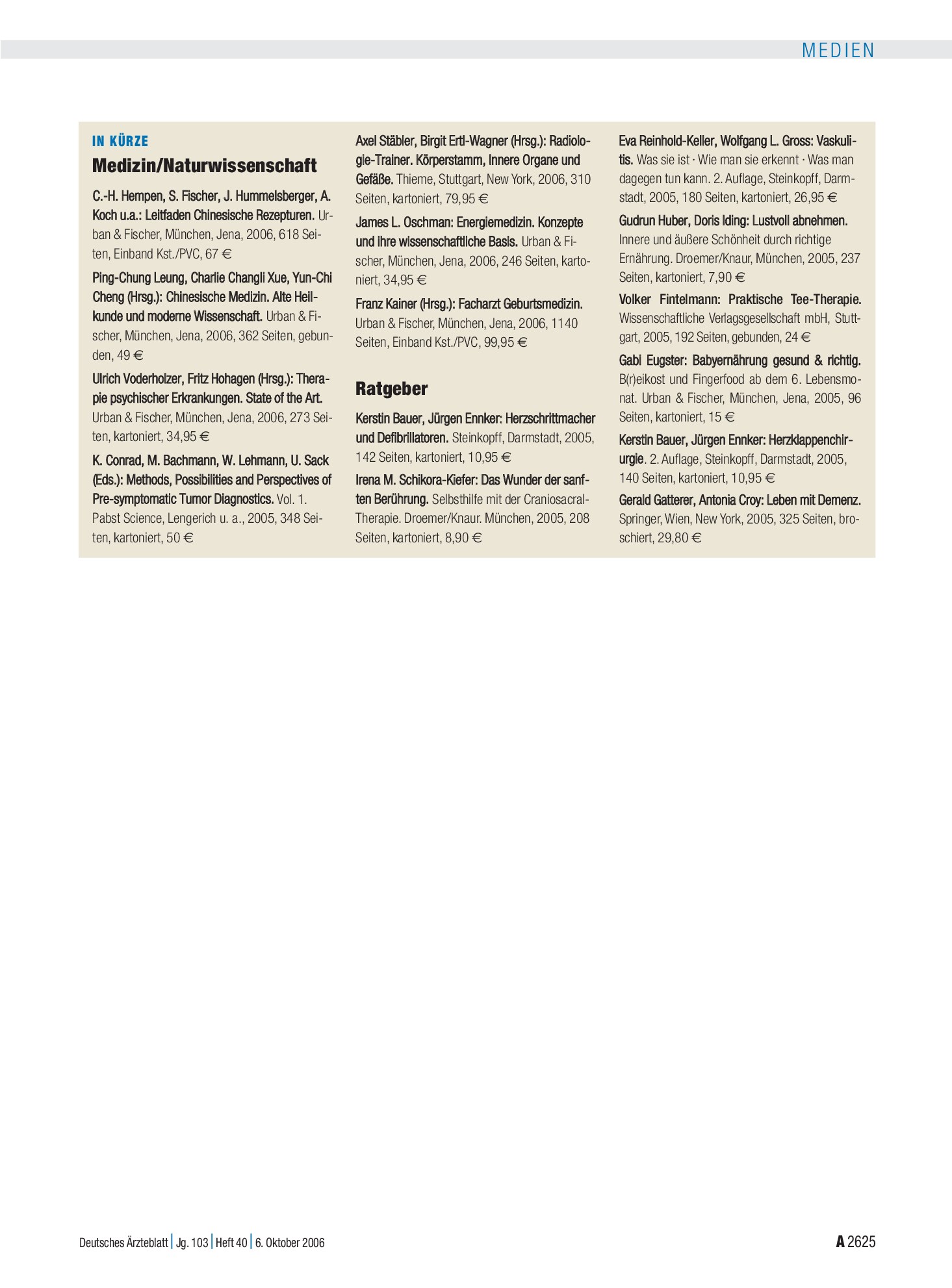 Vorschauseite 1: In kürze – Deutsches Ärzteblatt