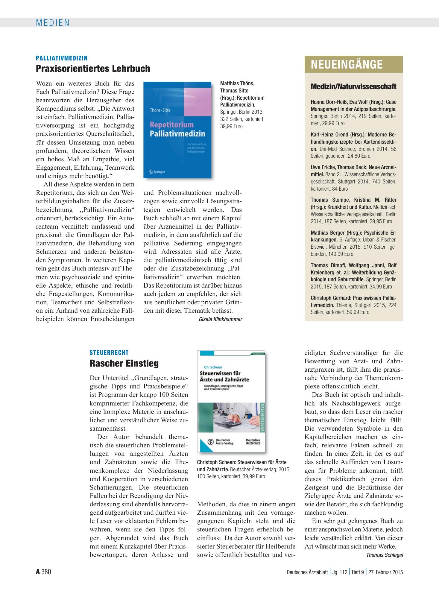 Vorschauseite 1: Steuerrecht: Rascher Einstieg – Deutsches Ärzteblatt