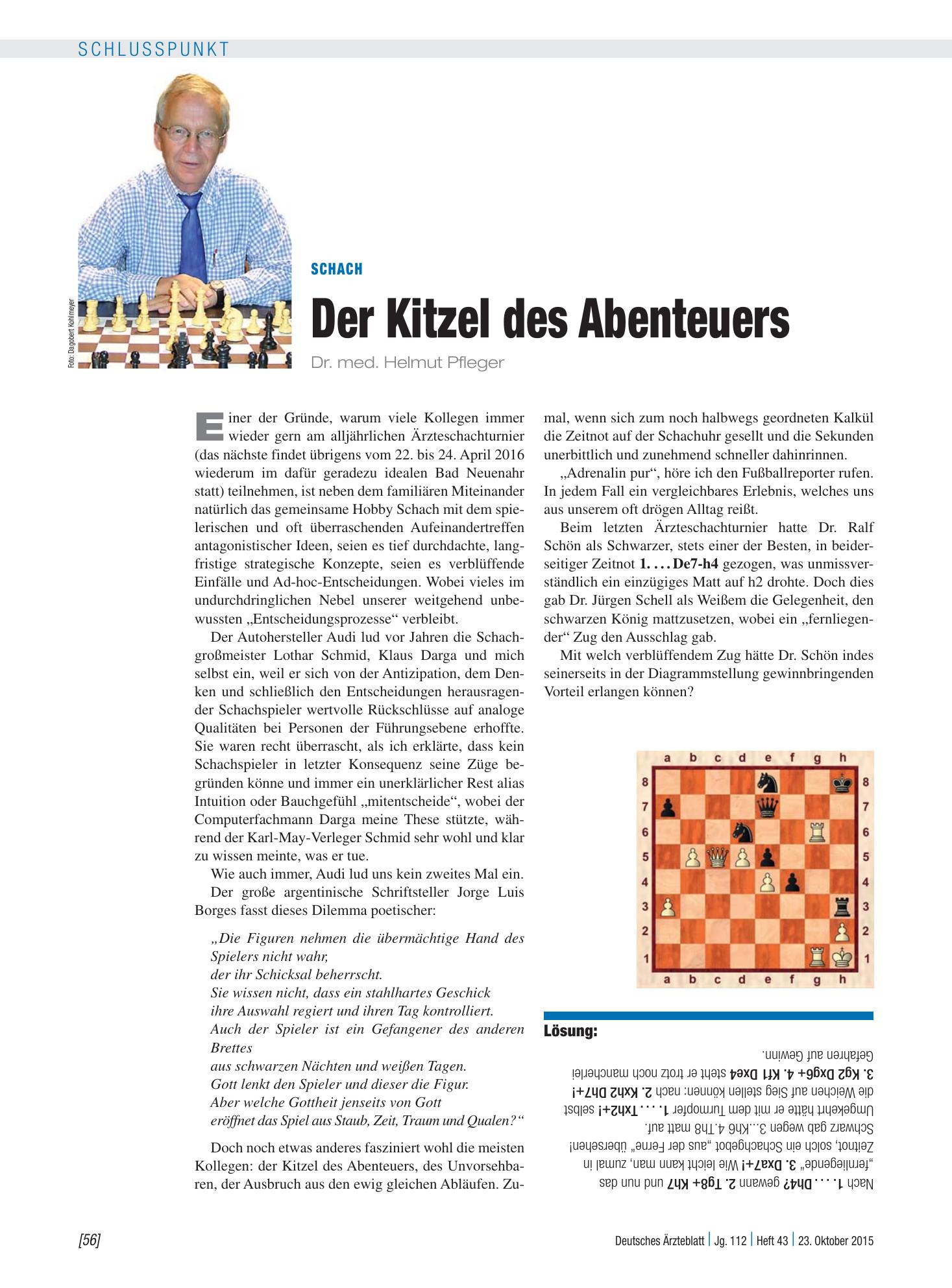 Vorschauseite 1: Schach: Der Kitzel des Abenteuers – Deutsches Ärzteblatt