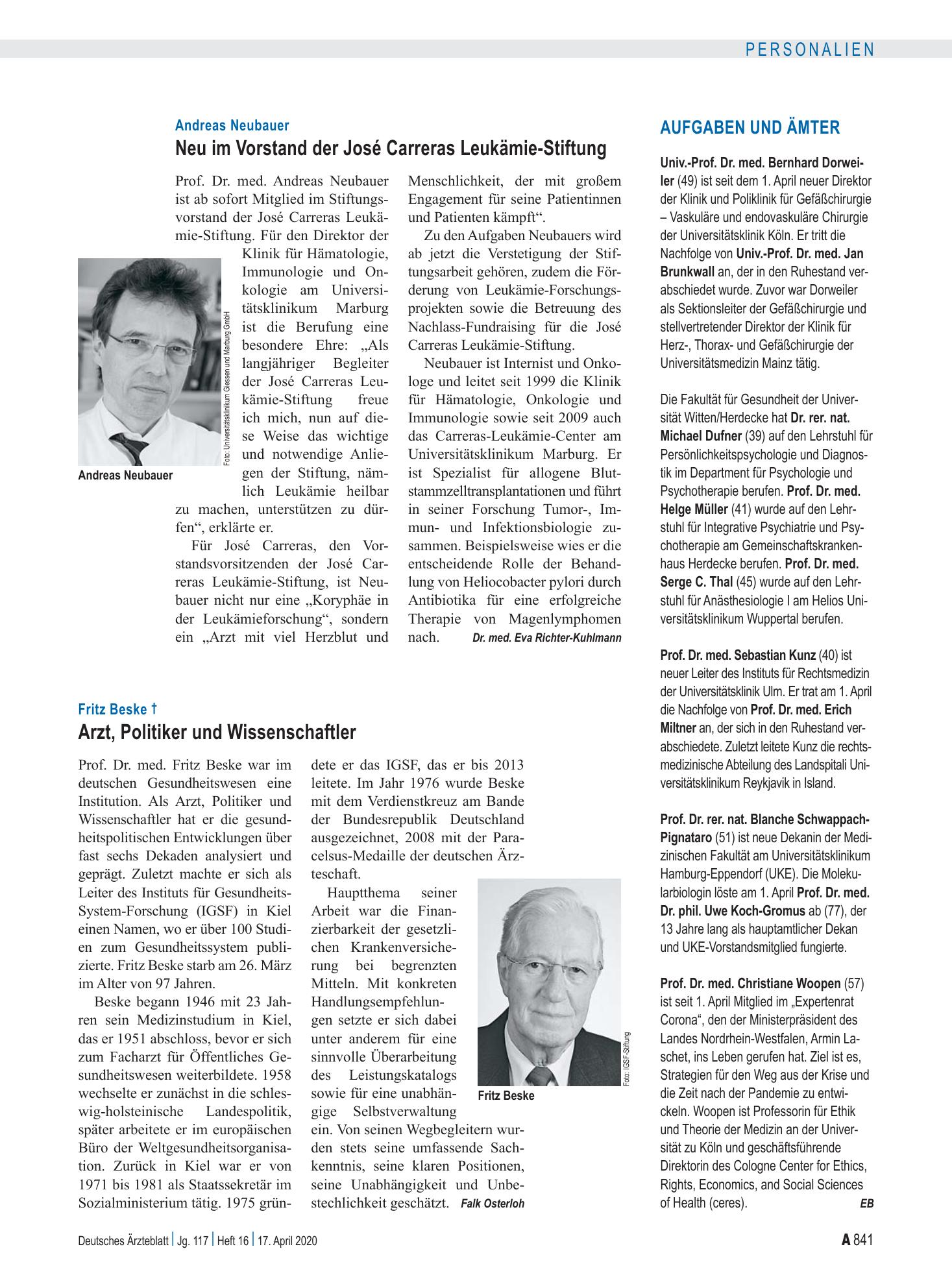 Vorschauseite 1: Aufgaben und Ämter – Deutsches Ärzteblatt