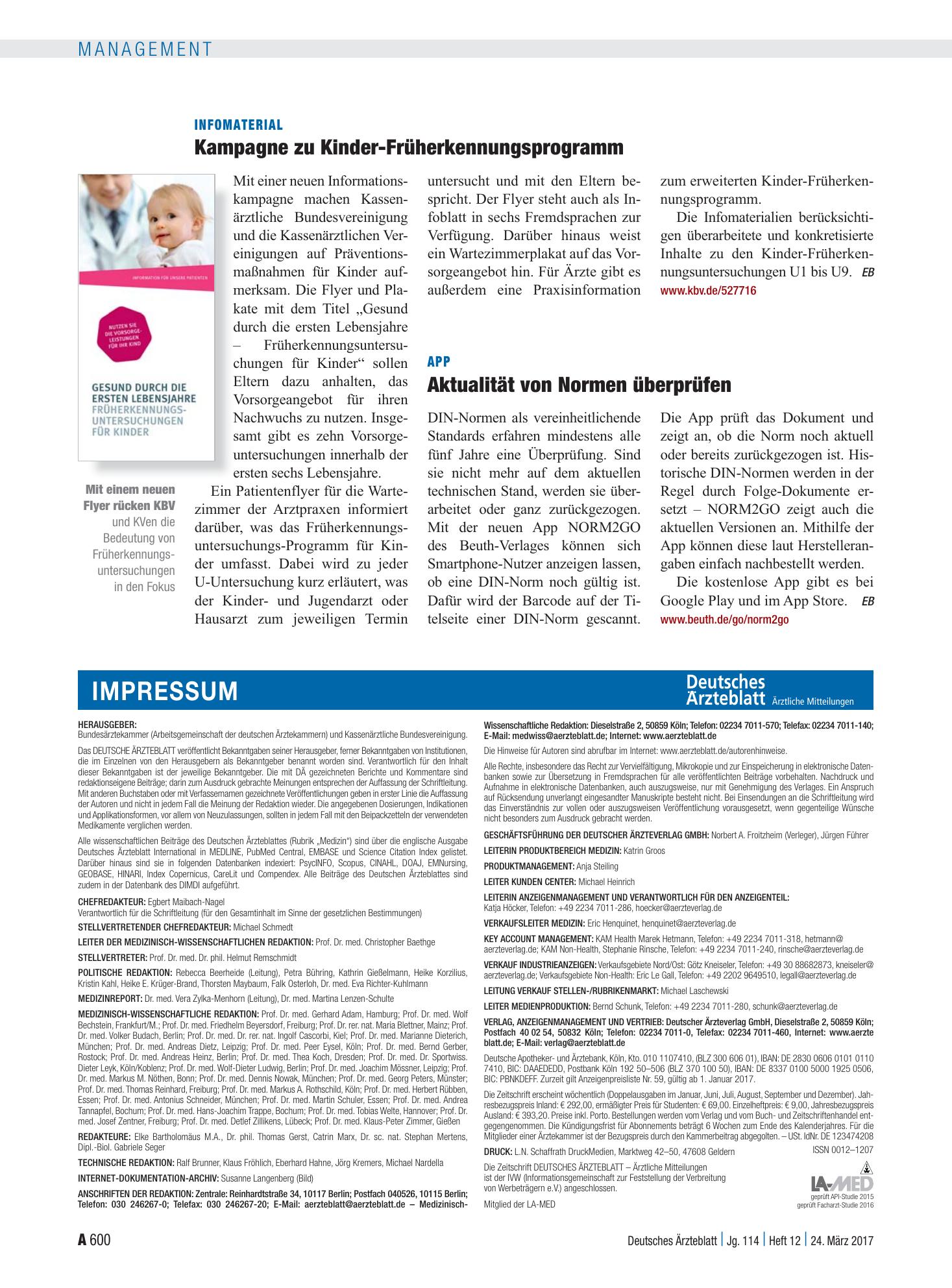 Vorschauseite 1: Infomaterial: Kampagne zu Kinder-Früherkennungsprogramm – Deutsches Ärzteblatt
