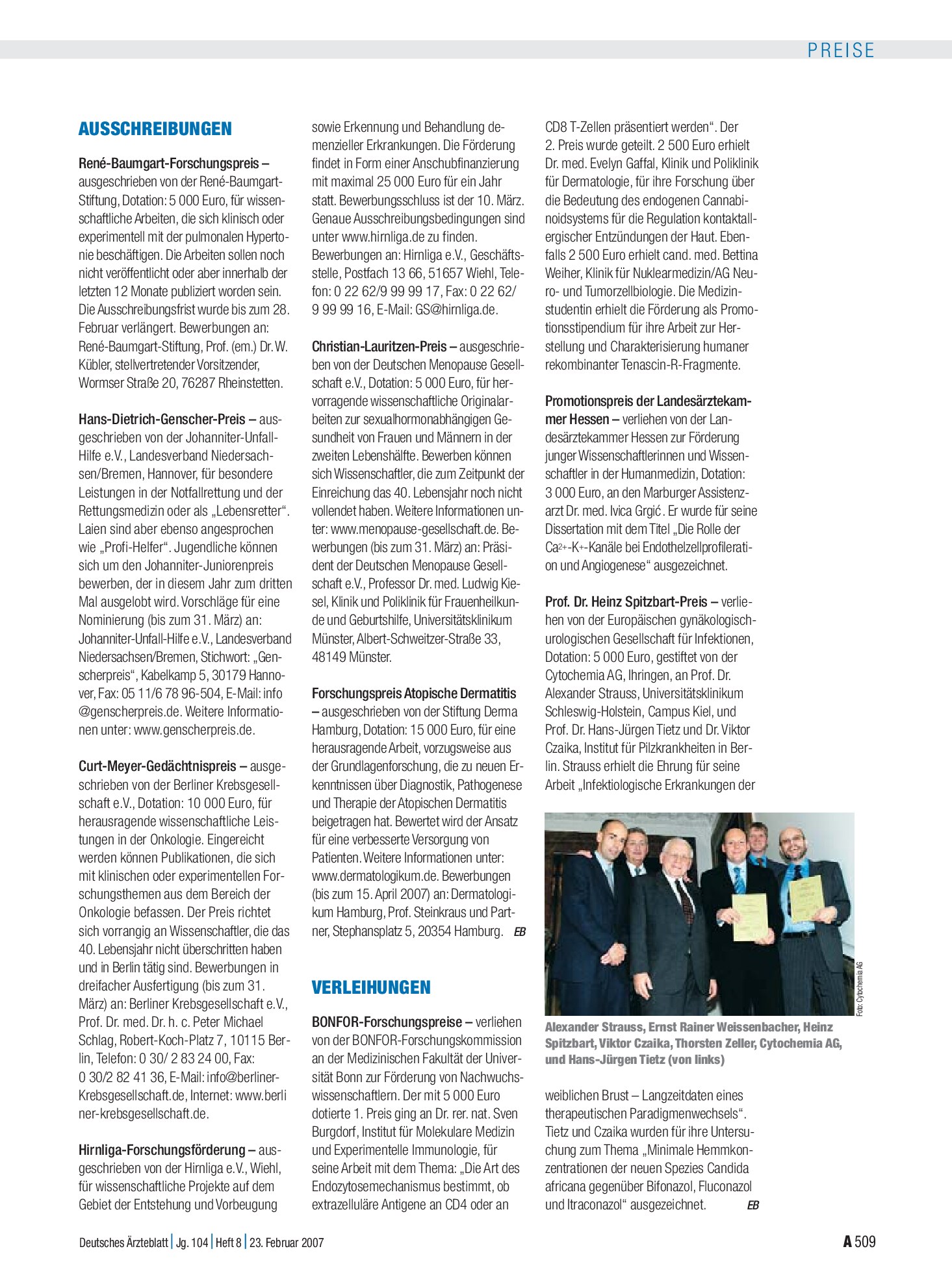 Vorschauseite 1: Verleihungen – Deutsches Ärzteblatt