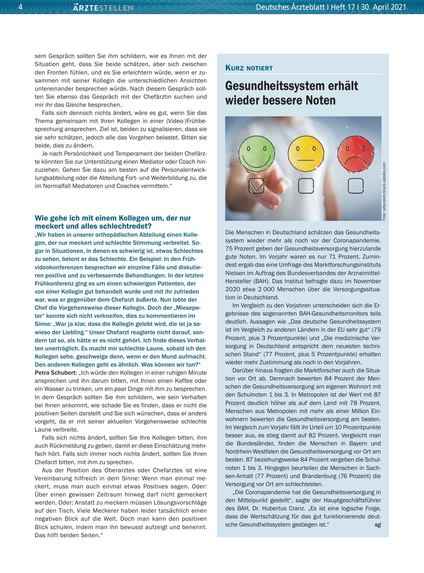 Vorschauseite 1: Gesundheitssystem erhält wieder bessere Noten – Deutsches Ärzteblatt