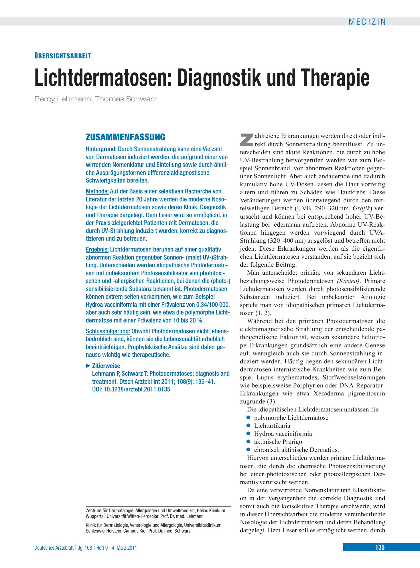Vorschauseite 1: Lichtdermatosen – Deutsches Ärzteblatt