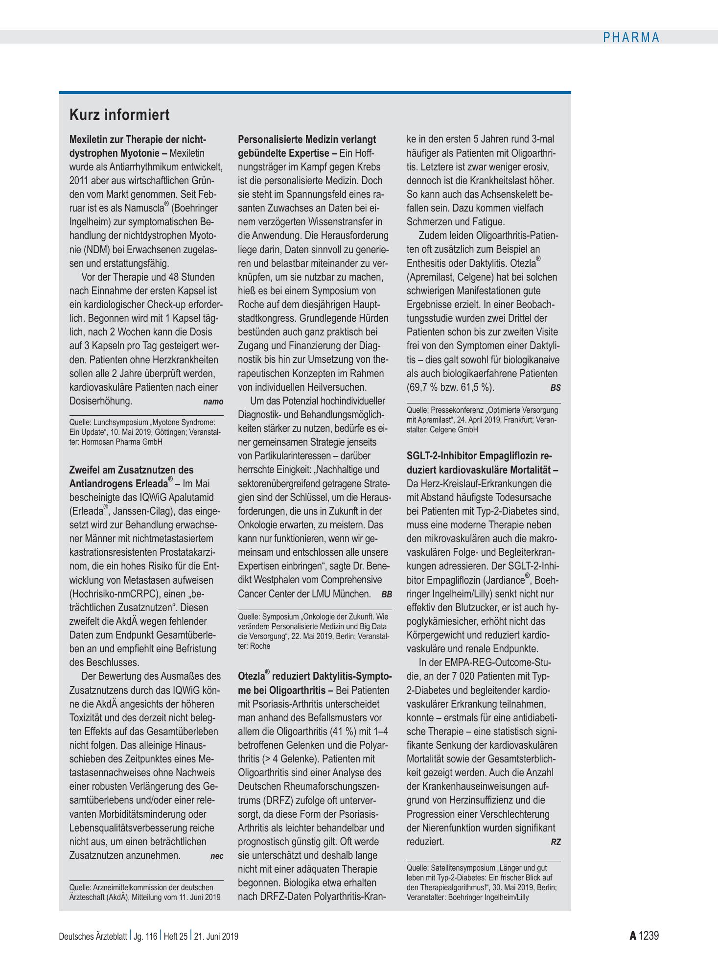 Vorschauseite 1: Kurz informiert – Deutsches Ärzteblatt