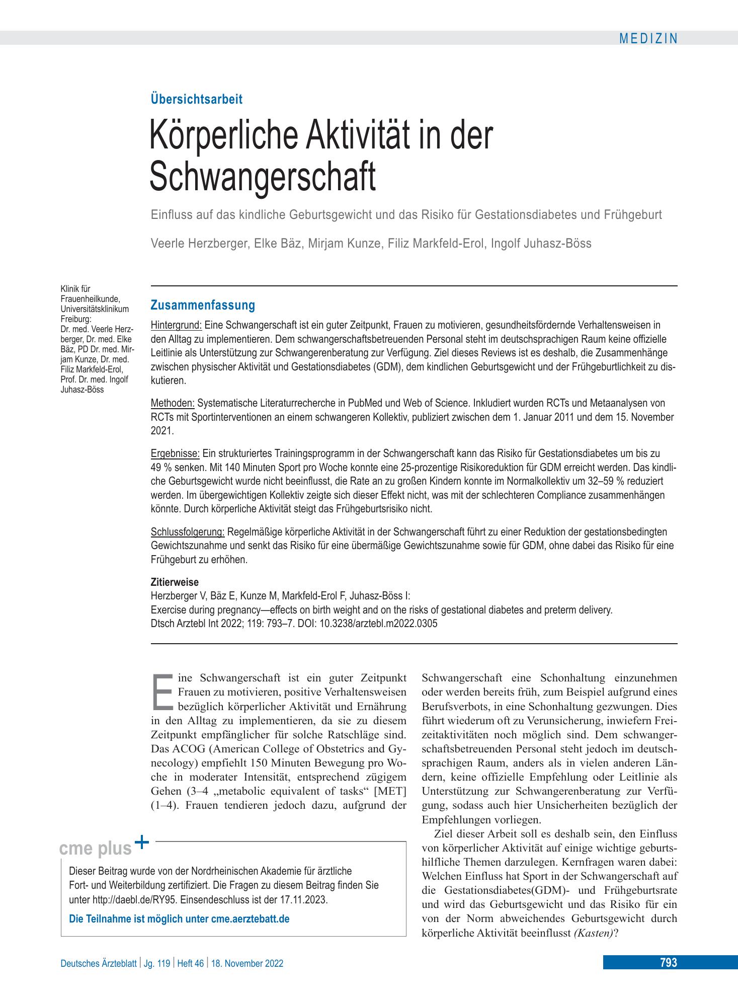 Vorschauseite 1: Körperliche Aktivität in der Schwangerschaft – Deutsches Ärzteblatt