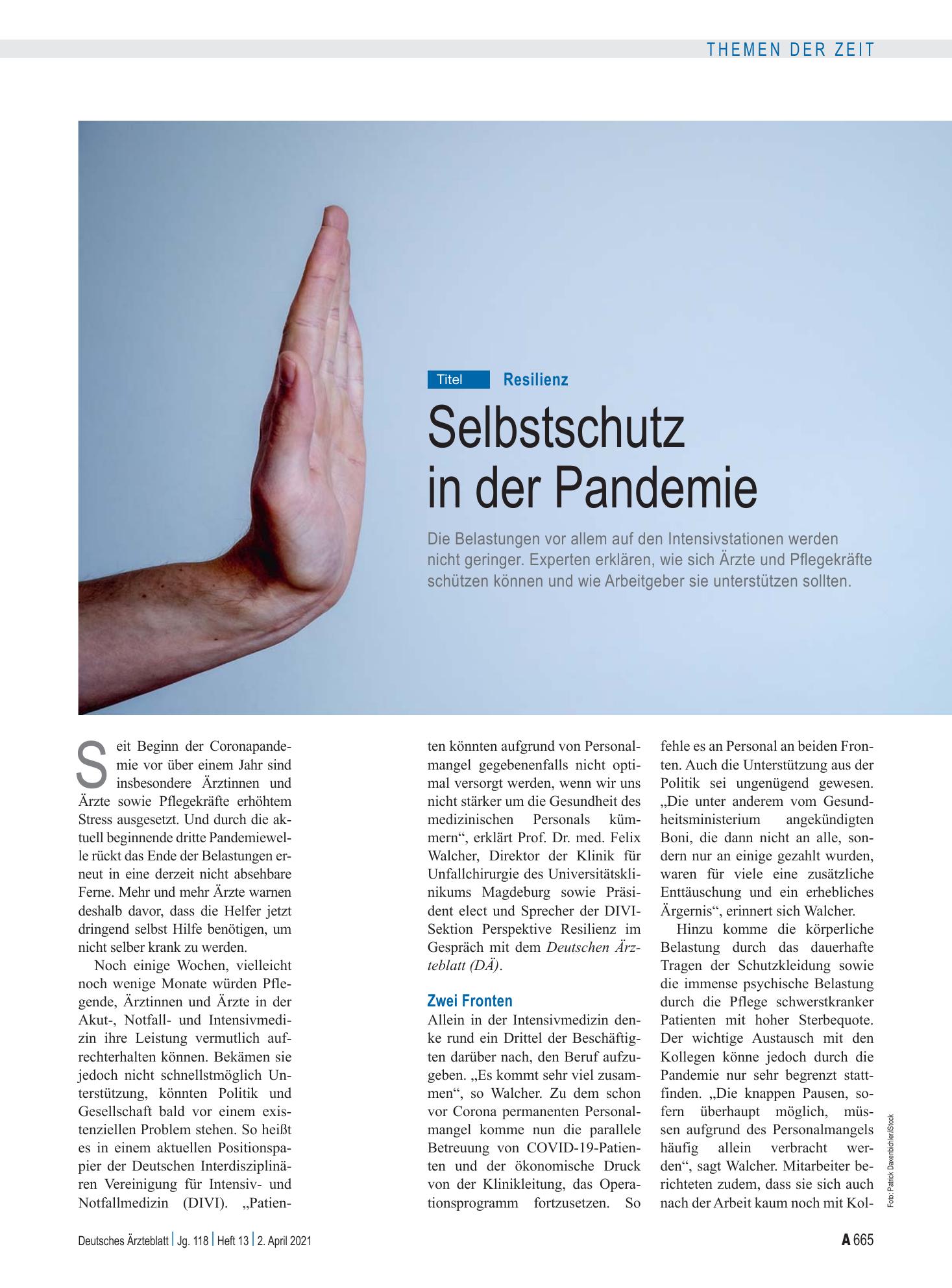Vorschauseite 1: Resilienz: Selbstschutz in der Pandemie – Deutsches Ärzteblatt