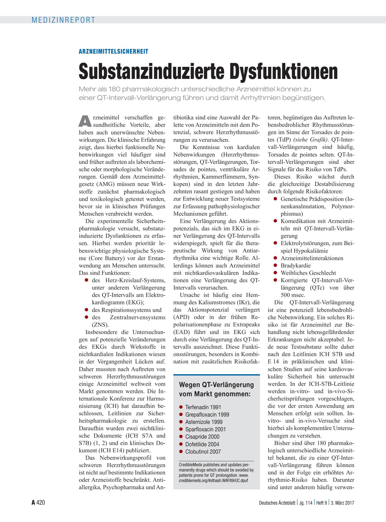 Vorschauseite 1: Arzneimittelsicherheit: Substanzinduzierte Dysfunktionen – Deutsches Ärzteblatt