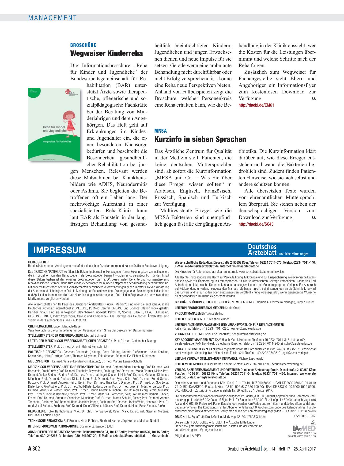 Vorschauseite 1: MRSA: Kurzinfo in sieben Sprachen – Deutsches Ärzteblatt
