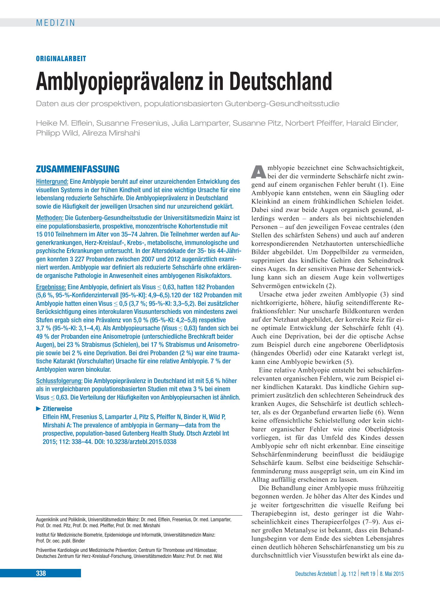 Vorschauseite 1: Amblyopieprävalenz in Deutschland – Deutsches Ärzteblatt