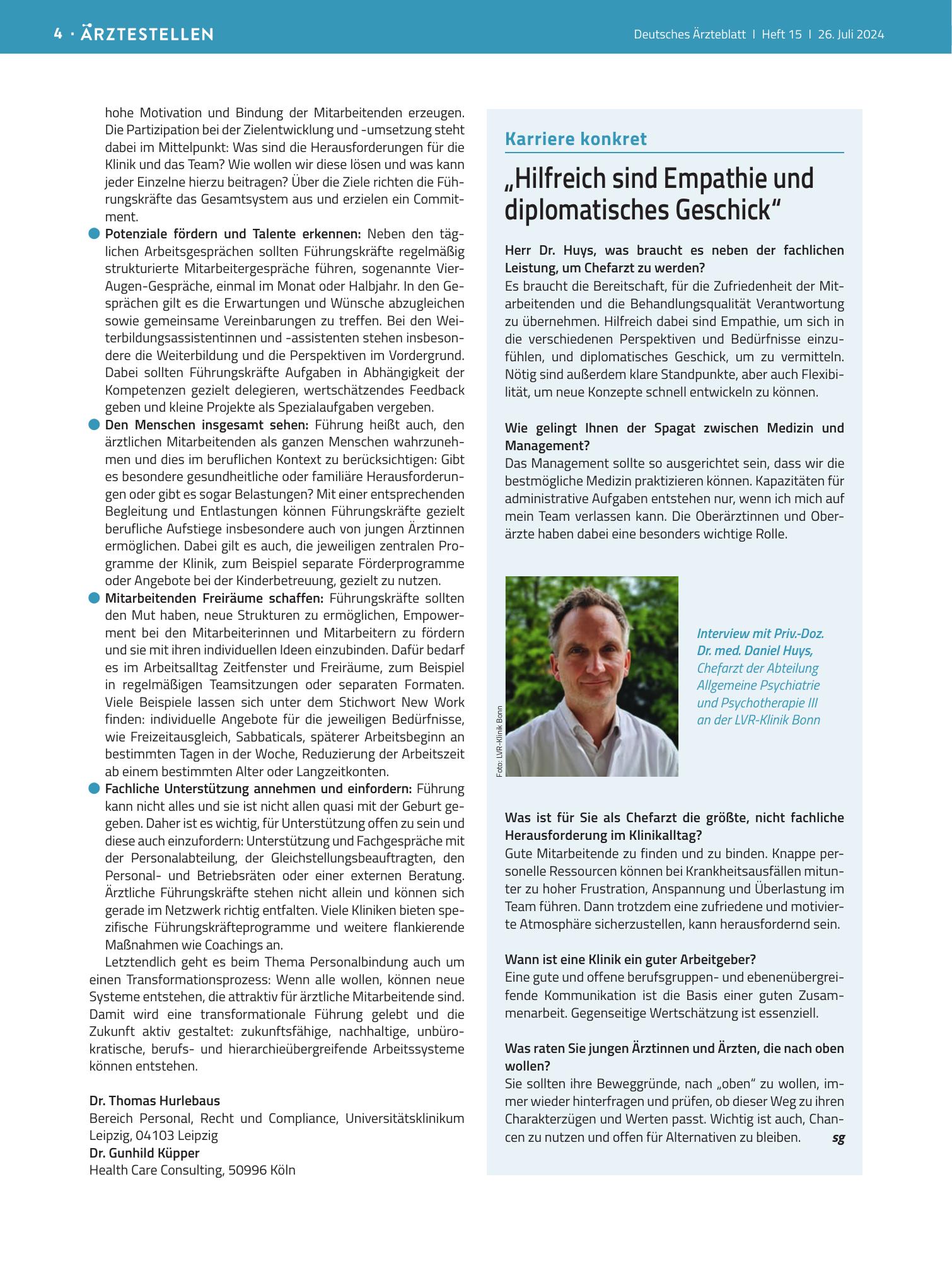Vorschauseite 1: „Hilfreich sind Empathie und diplomatisches Geschick“ – Deutsches Ärzteblatt