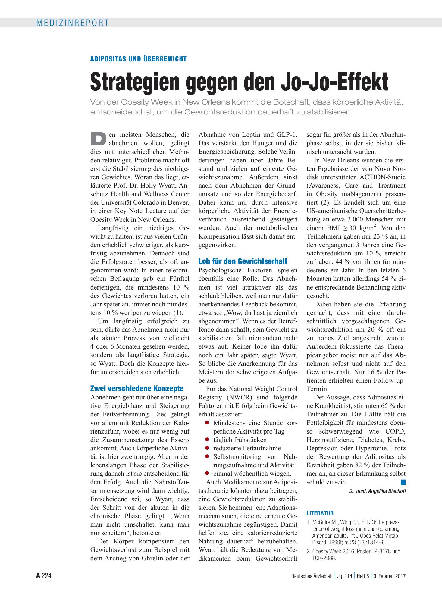 Vorschauseite 1: Adipositas und Übergewicht: Strategien gegen den Jo-Jo-Effekt – Deutsches Ärzteblatt