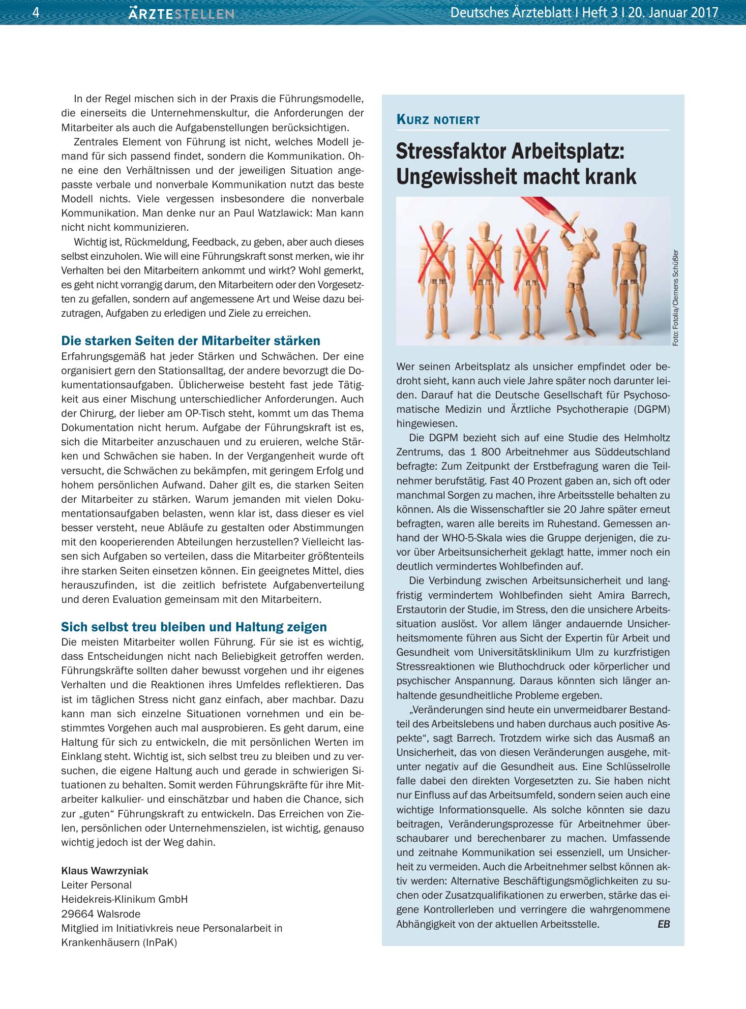Vorschauseite 1: Stressfaktor Arbeitsplatz: Ungewissheit macht krank – Deutsches Ärzteblatt