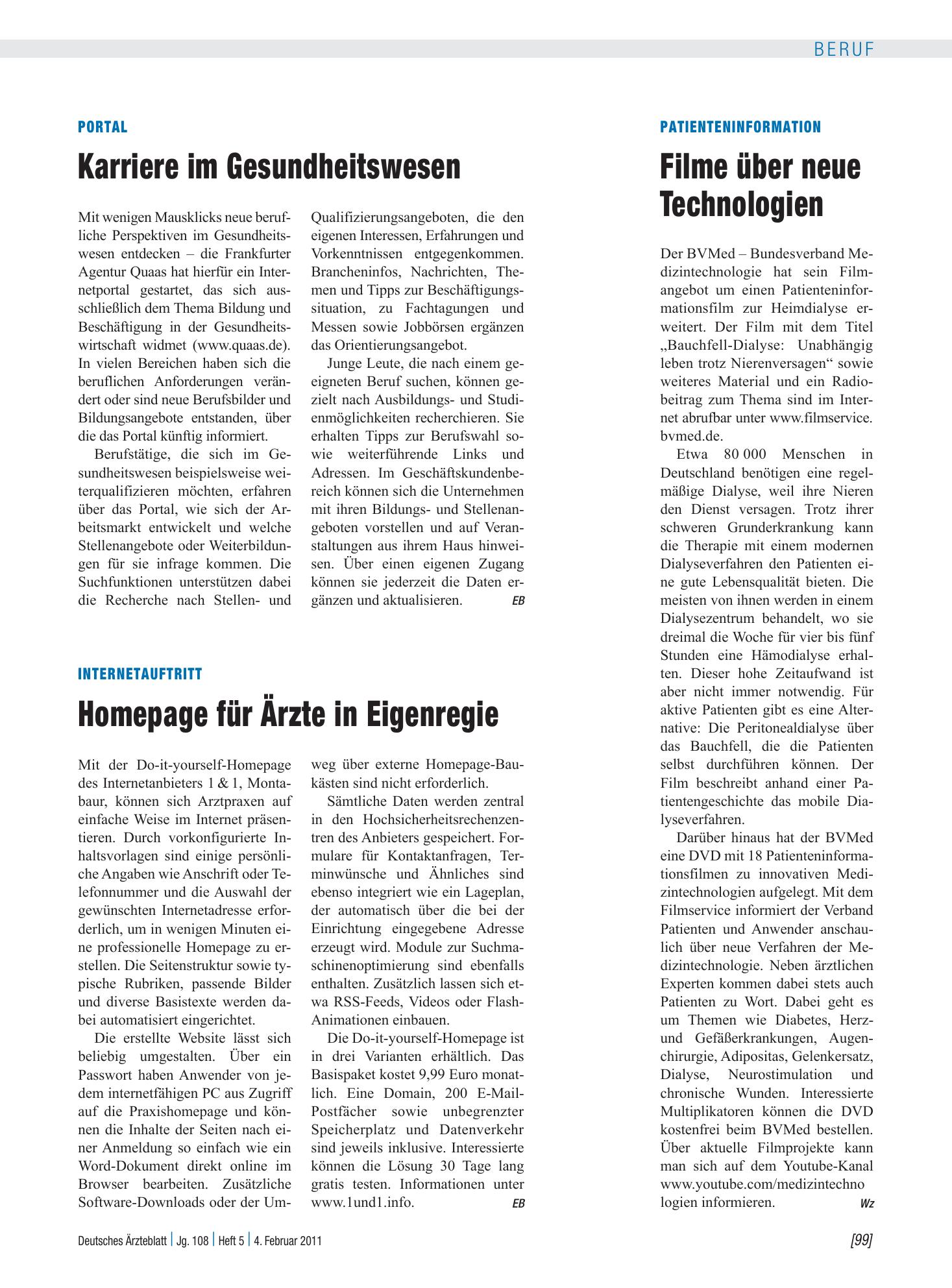 Vorschauseite 1: Internetauftritt: Homepage für Ärzte in Eigenregie – Deutsches Ärzteblatt