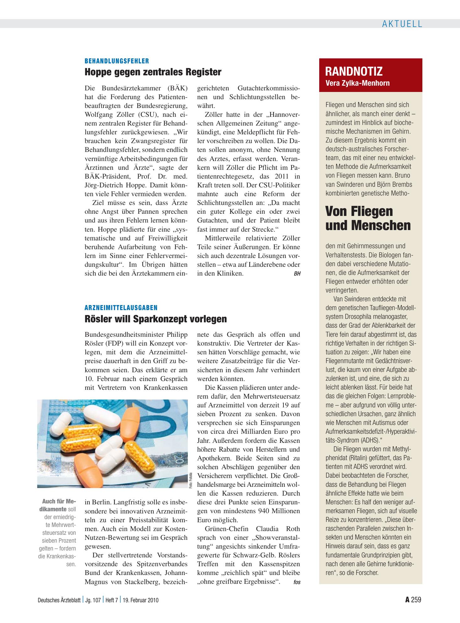 Vorschauseite 1: Behandlungsfehler: Hoppe gegen zentrales Register – Deutsches Ärzteblatt