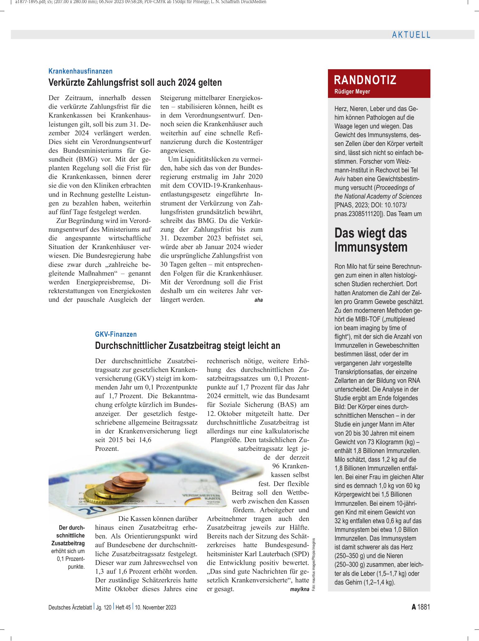 Vorschauseite 1: Randnotiz: Das wiegt das Immunsystem – Deutsches Ärzteblatt