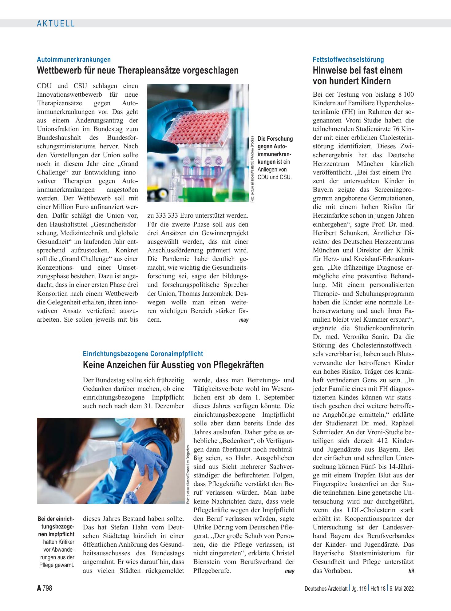 Vorschauseite 1: Fettstoffwechselstörung: Hinweise bei fast einem von hundert Kindern – Deutsches Ärzteblatt