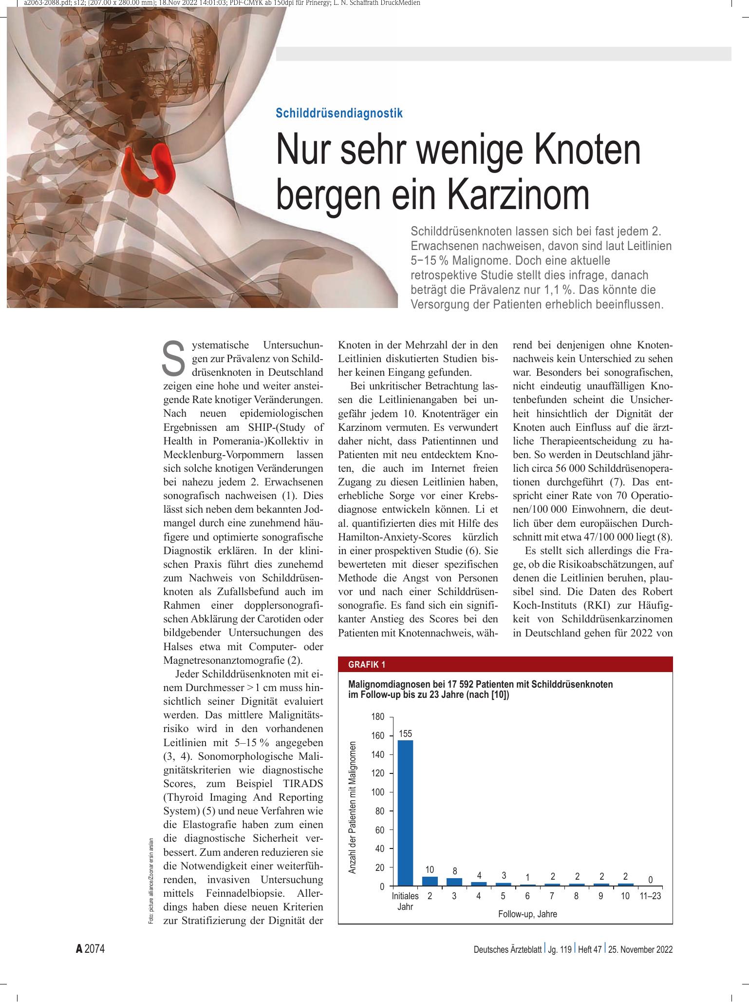 Vorschauseite 1: Schilddrüsendiagnostik: Nur sehr wenige Knoten bergen ein Karzinom – Deutsches Ärzteblatt