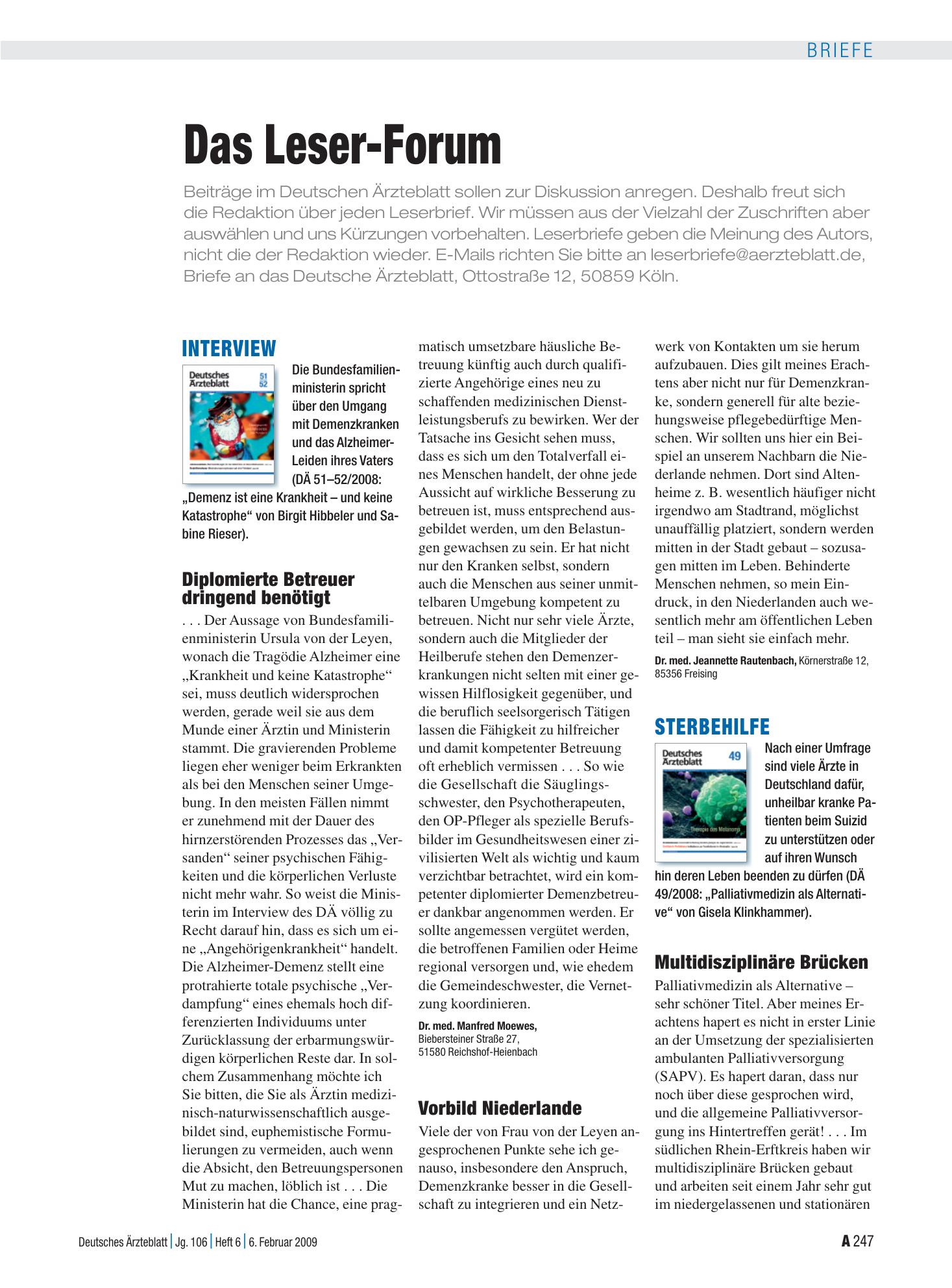 Vorschauseite 1: Sterbehilfe: Multidisziplinäre Brücken – Deutsches Ärzteblatt