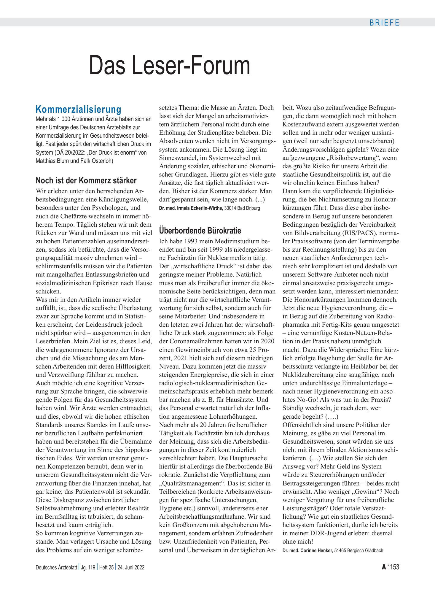 Vorschauseite 1: Kommerzialisierung: Überbordende Bürokratie – Deutsches Ärzteblatt