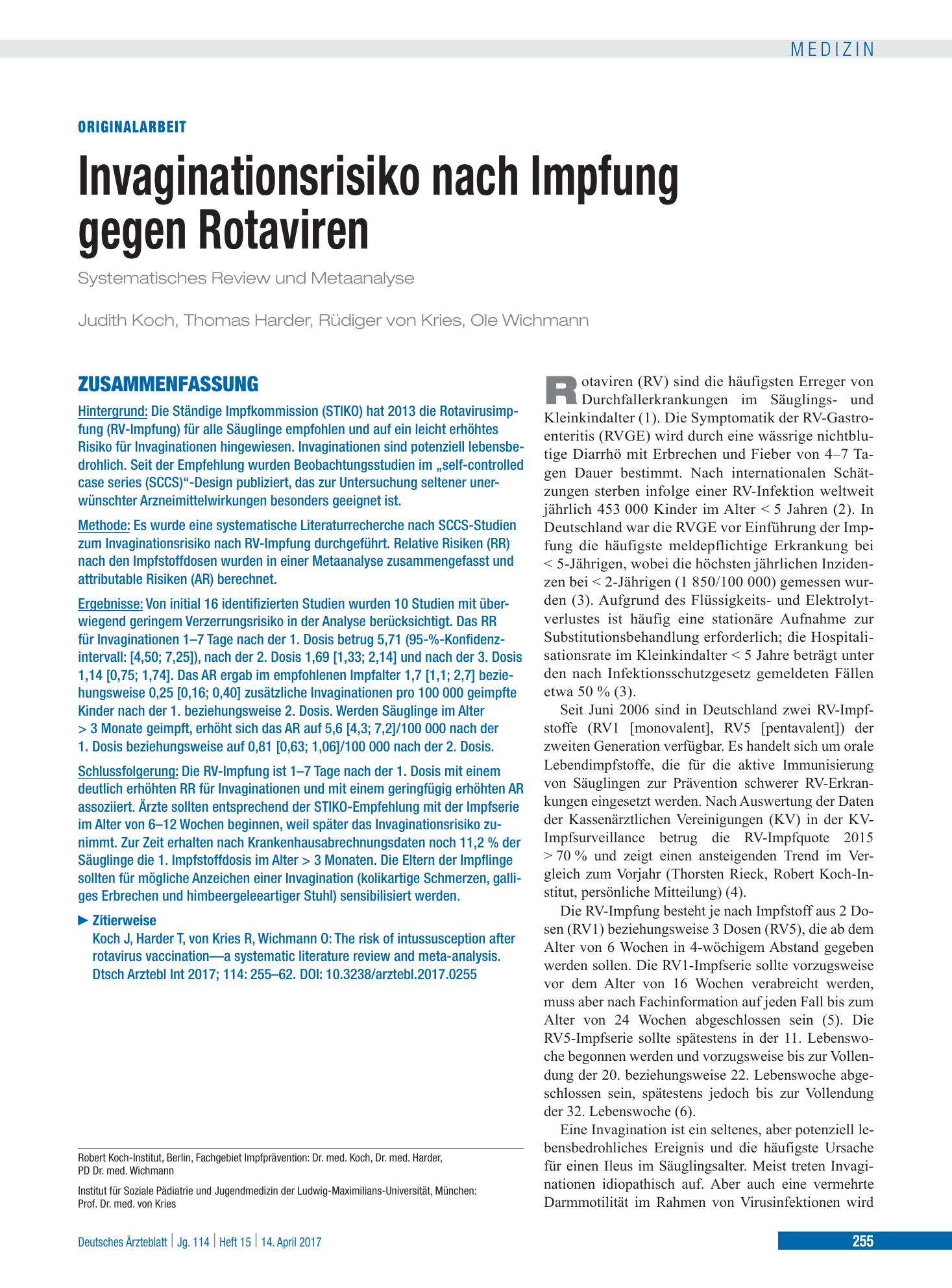 Vorschauseite 1: Invaginationsrisiko nach Impfung gegen Rotaviren – Deutsches Ärzteblatt