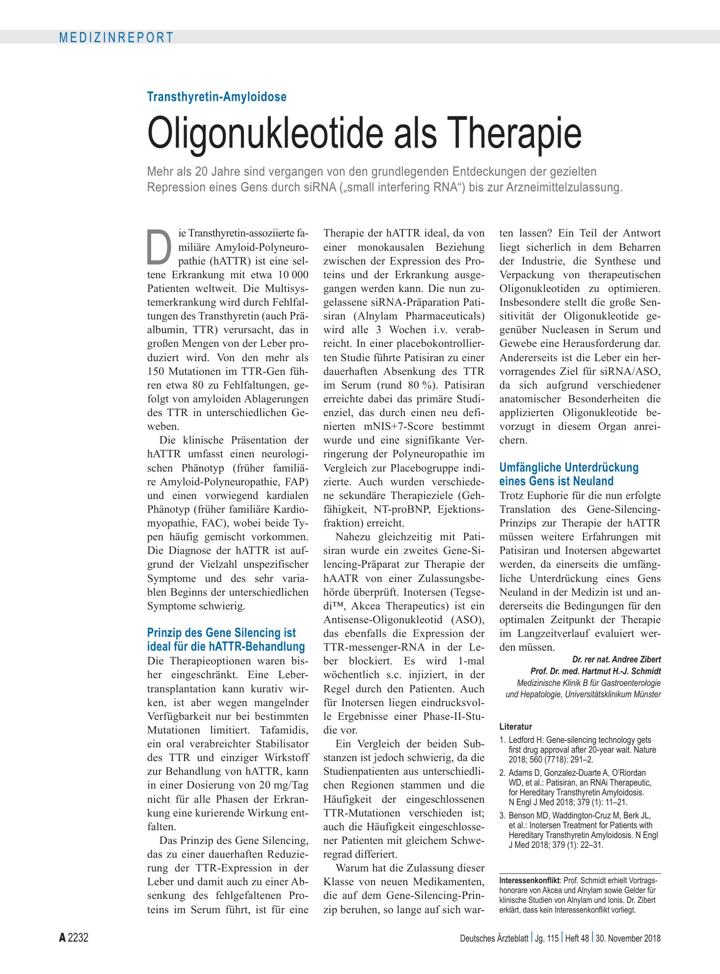 Vorschauseite 1: Transthyretin-Amyloidose: Oligonukleotide als Therapie – Deutsches Ärzteblatt