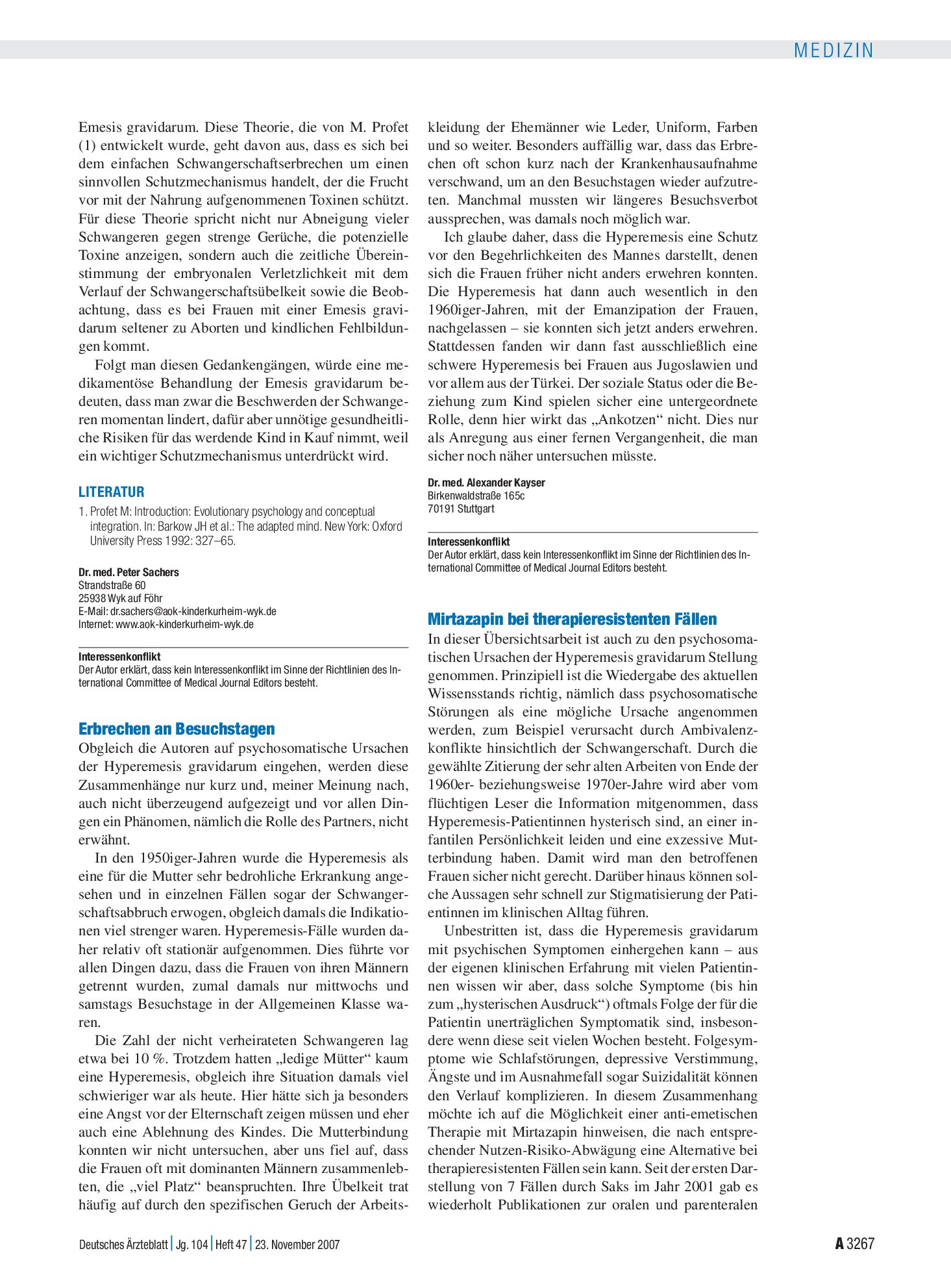 Vorschauseite 1: Erbrechen in der Schwangerschaft: Erbrechen an Besuchstagen – Deutsches Ärzteblatt