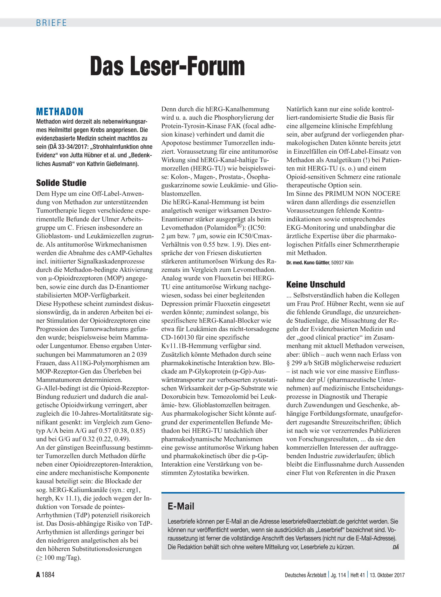 Vorschauseite 1: Methadon: Solide Studie – Deutsches Ärzteblatt