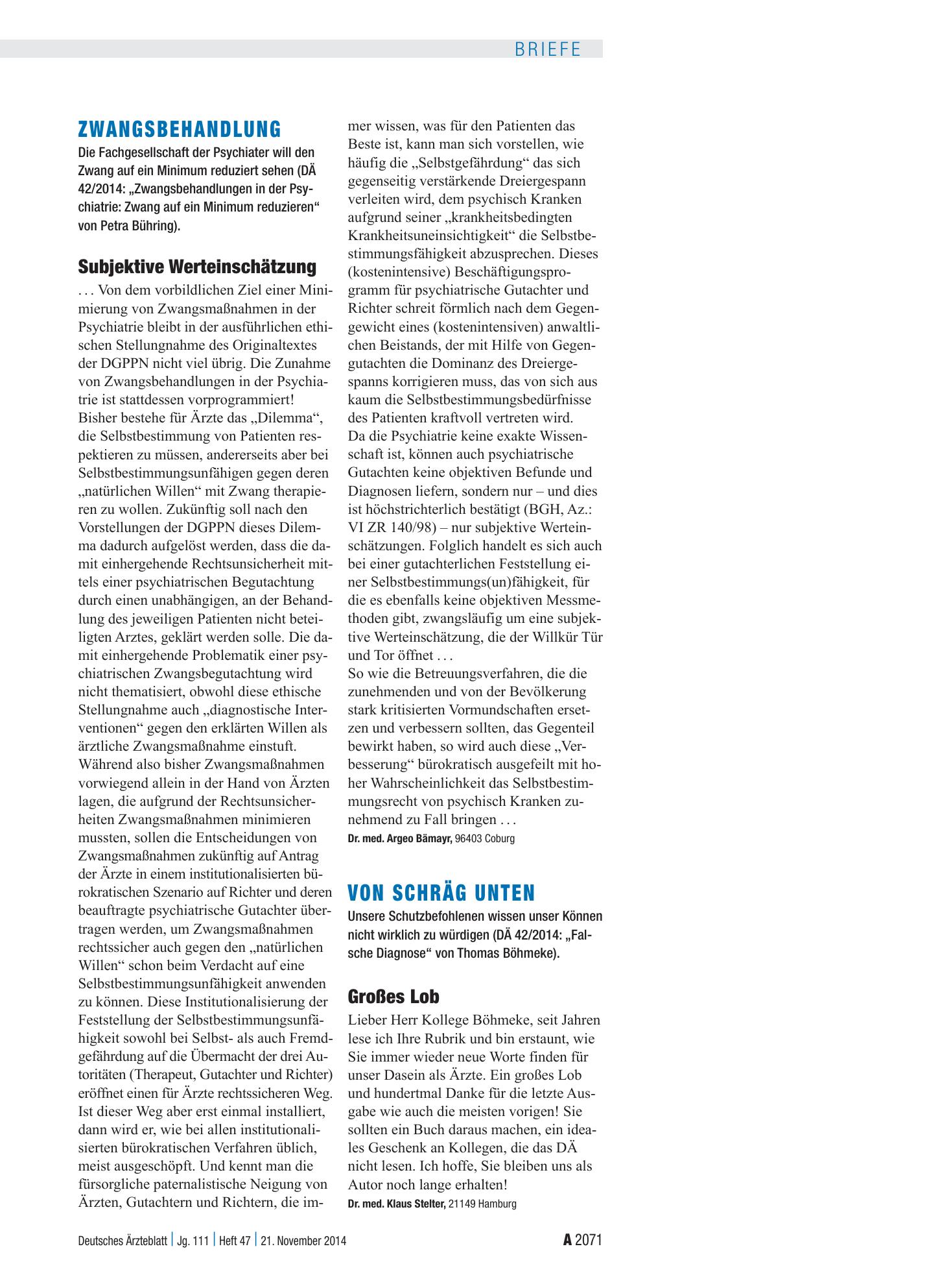 Vorschauseite 1: Von schräg unten: Großes Lob – Deutsches Ärzteblatt
