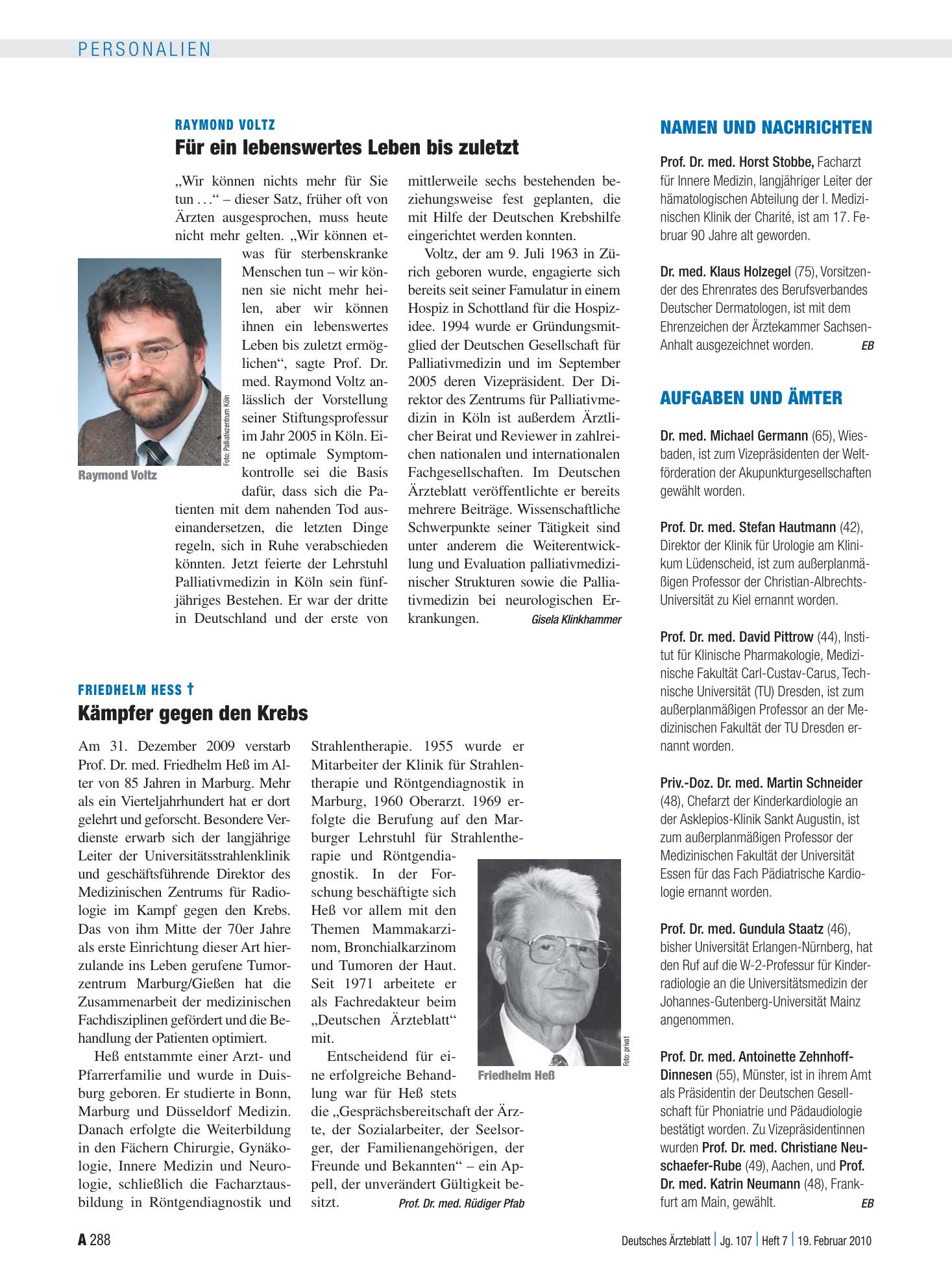 Vorschauseite 1: Aufgaben und Ämter – Deutsches Ärzteblatt