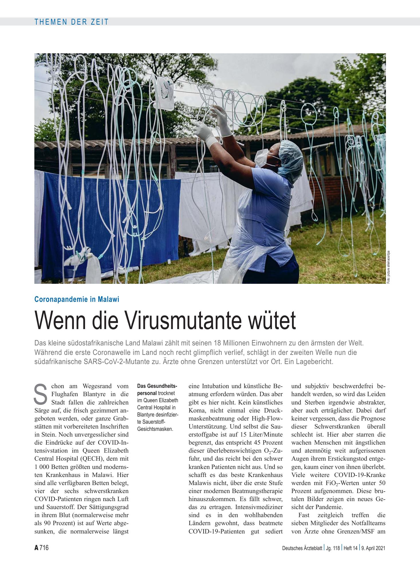 Vorschauseite 1: Coronapandemie in Malawi: Wenn die Virusmutante wütet – Deutsches Ärzteblatt