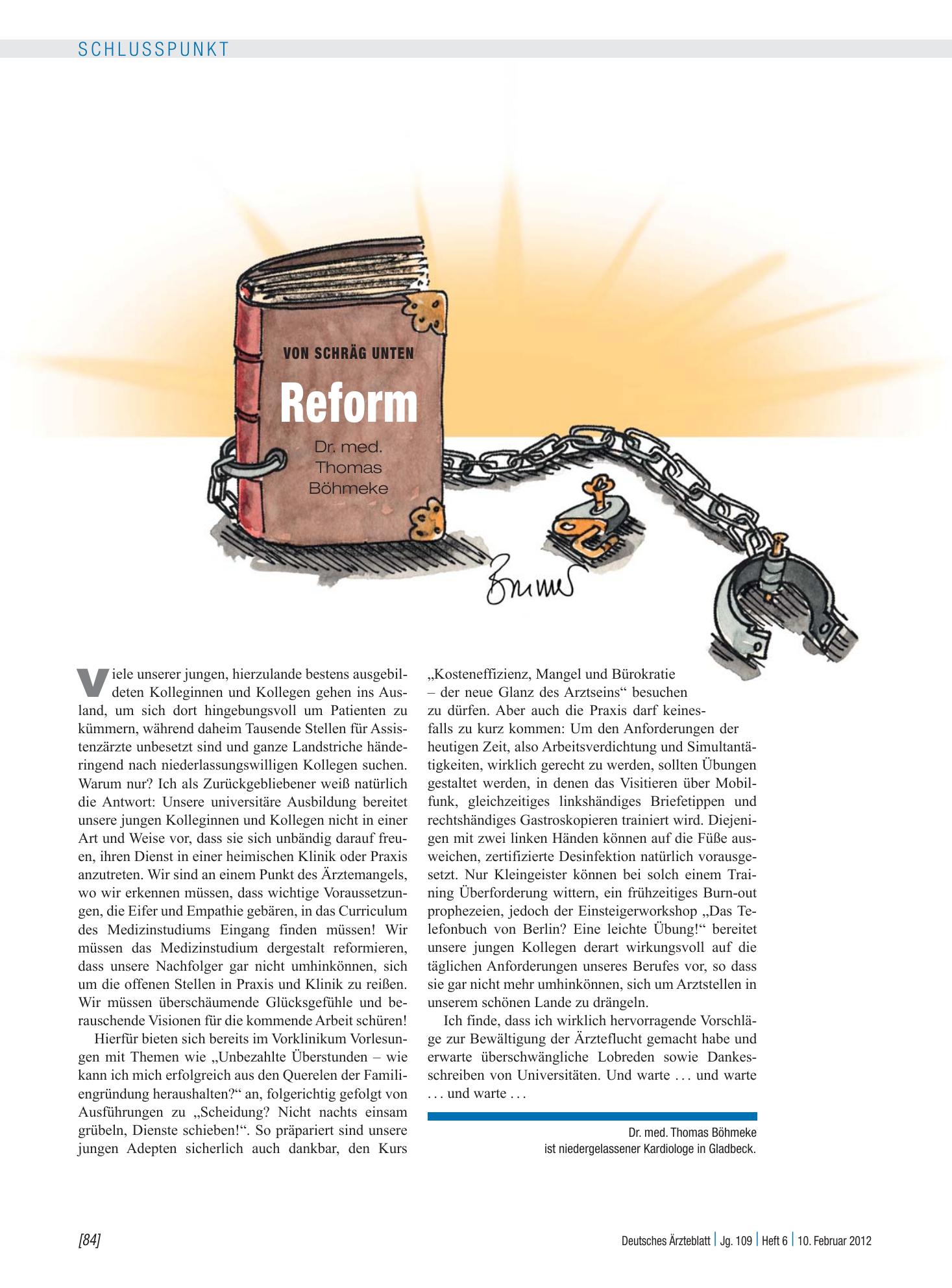 Vorschauseite 1: Von schräg unten: Reform – Deutsches Ärzteblatt