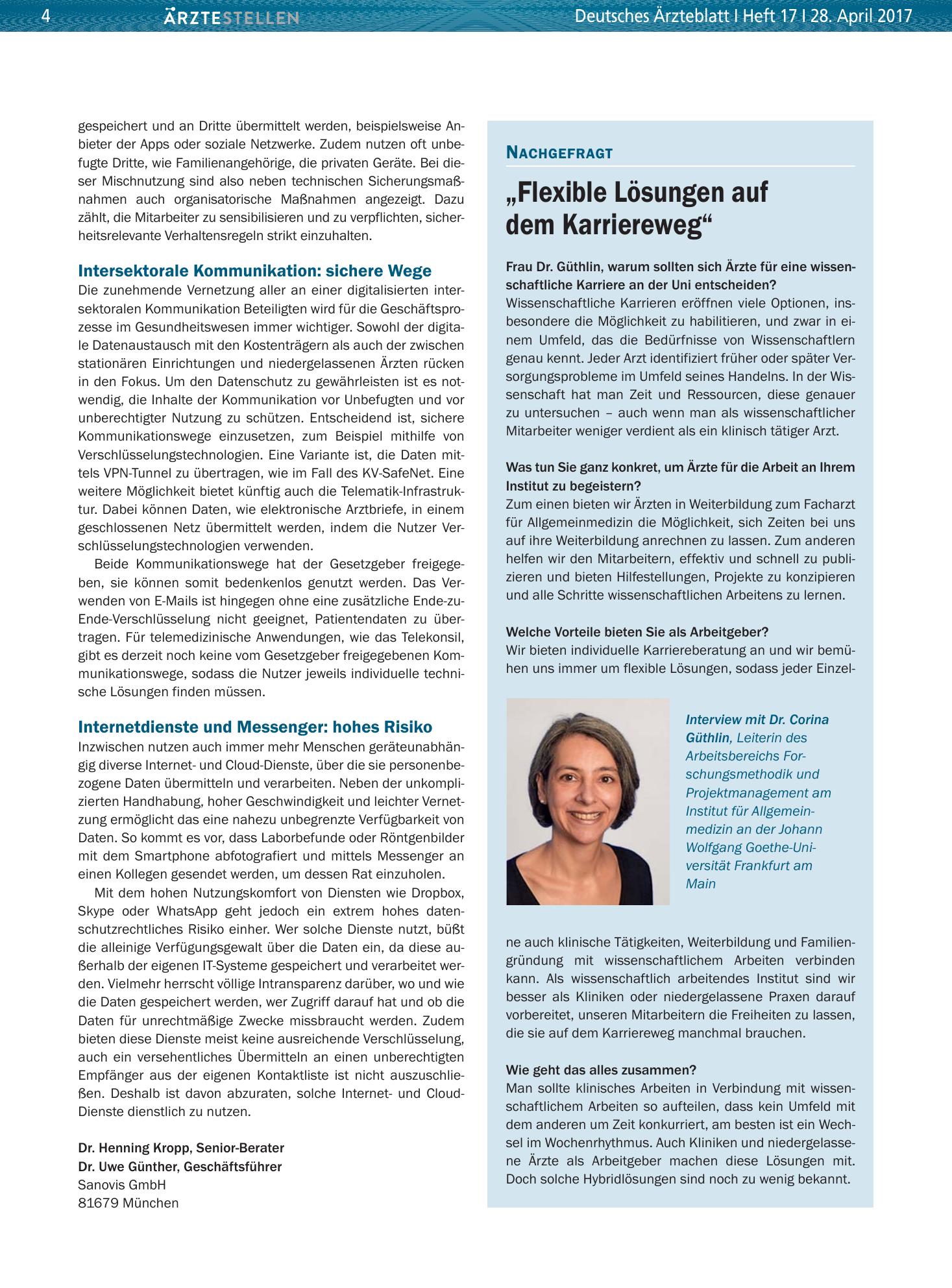Vorschauseite 1: „Flexible Lösungen auf dem Karriereweg“ – Deutsches Ärzteblatt