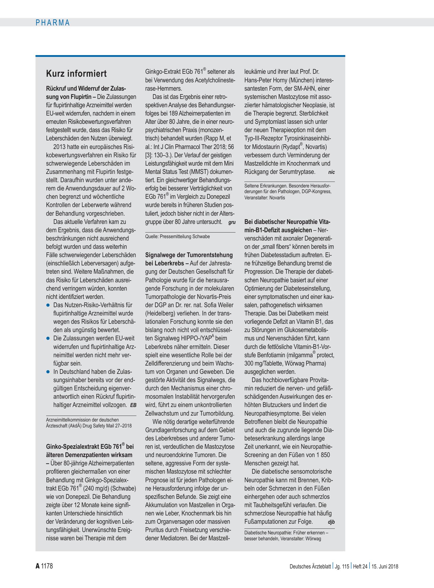Vorschauseite 1: Kurz informiert – Deutsches Ärzteblatt