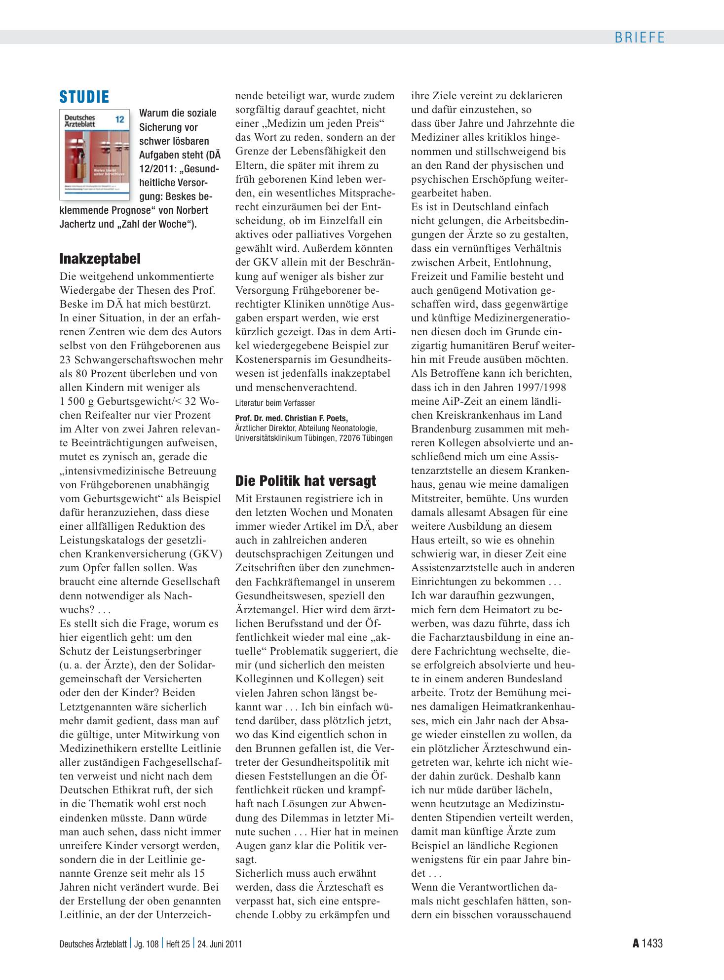 Vorschauseite 1: Studie: Inakzeptabel – Deutsches Ärzteblatt