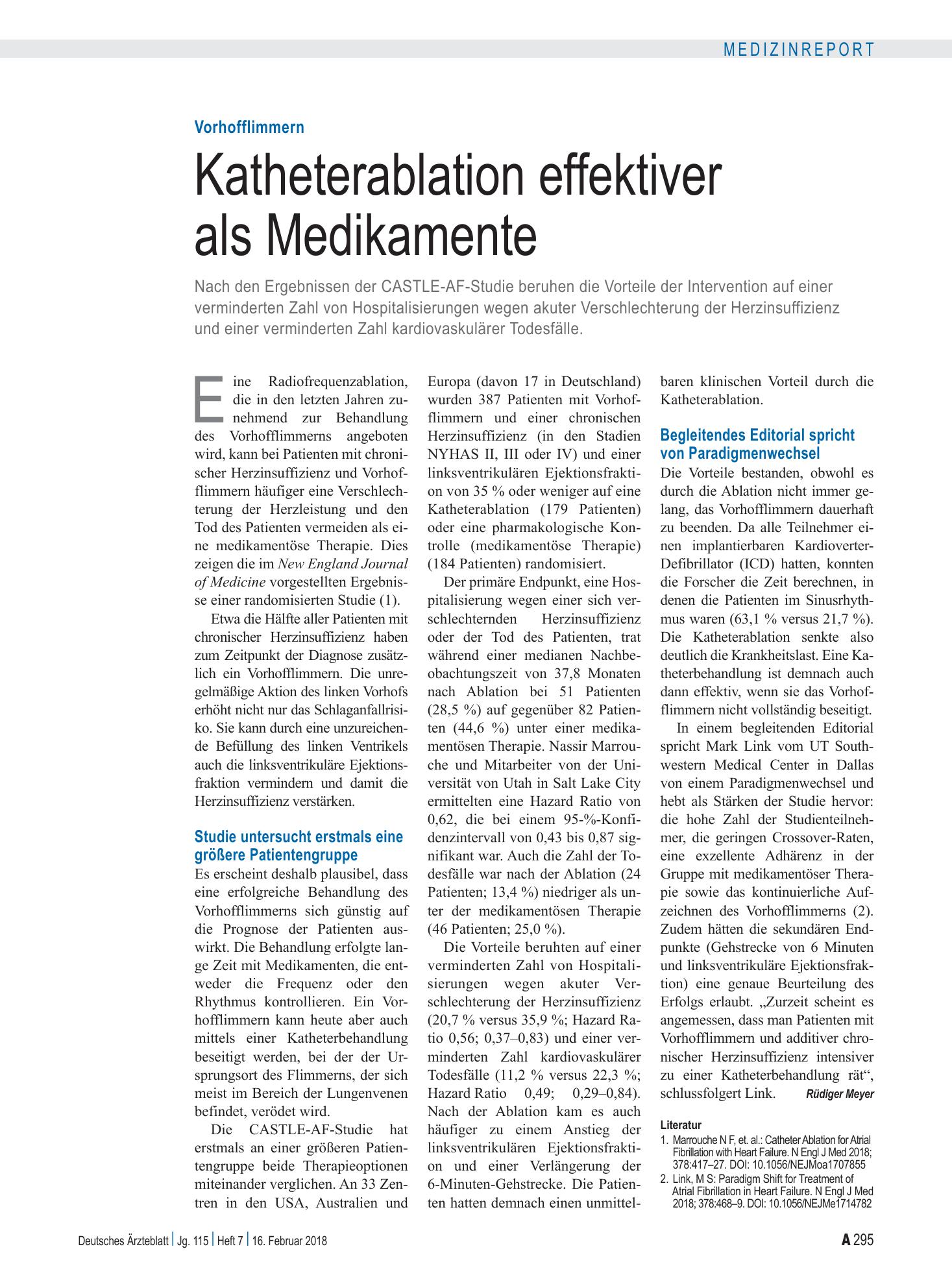 Vorschauseite 1: Vorhofflimmern: Katheterablation effektiver als Medikamente – Deutsches Ärzteblatt