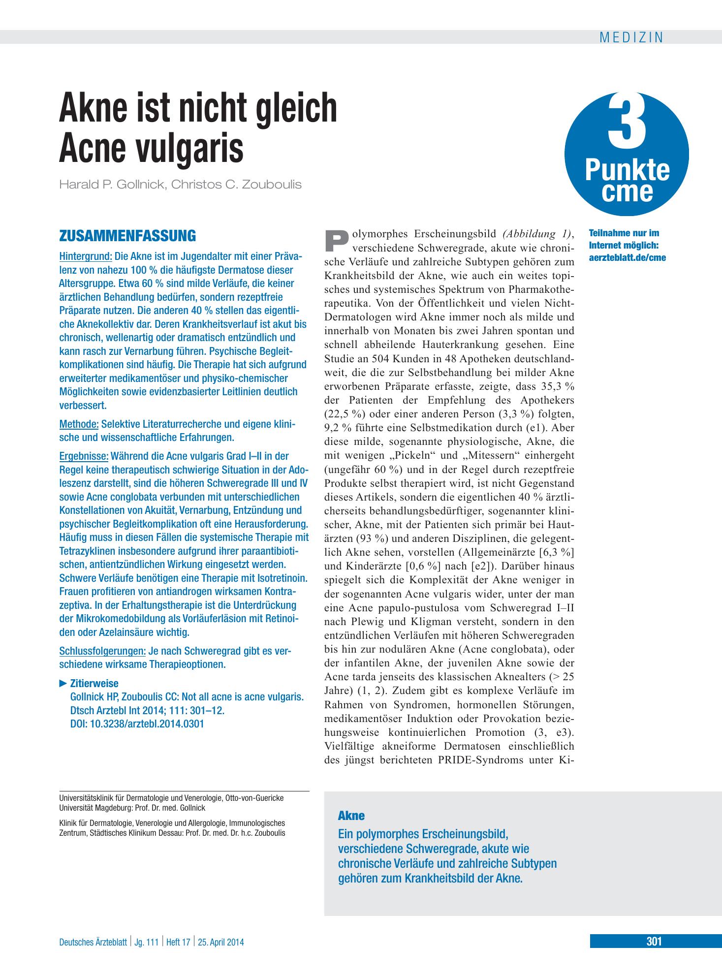 Vorschauseite 1: Akne ist nicht gleich Acne vulgaris – Deutsches Ärzteblatt