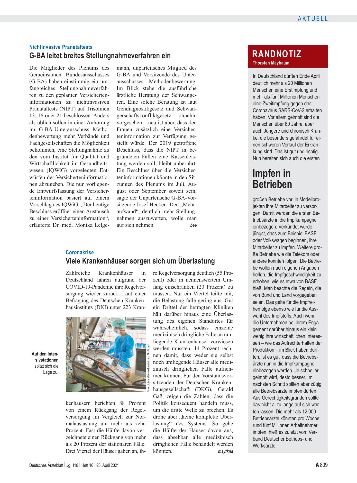 Vorschauseite 1: Randnotiz: Impfen in Betrieben – Deutsches Ärzteblatt