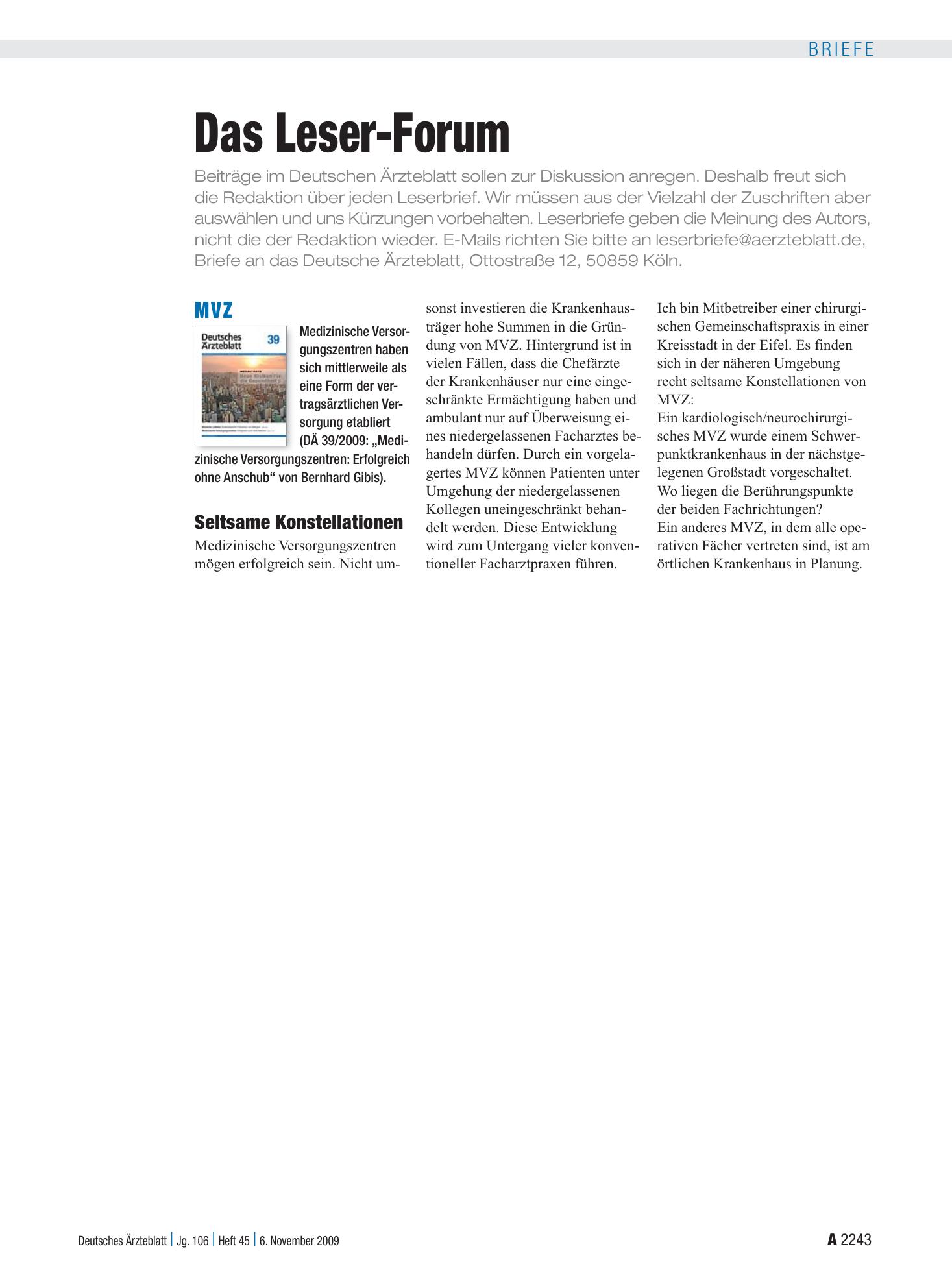 Vorschauseite 1: MVZ: Seltsame Konstellationen – Deutsches Ärzteblatt
